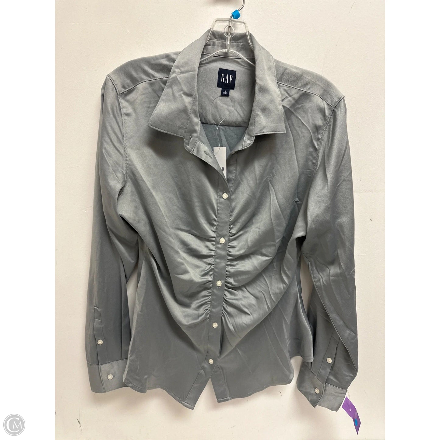 Blouse Long Sleeve By Gap In Grey, Size: L