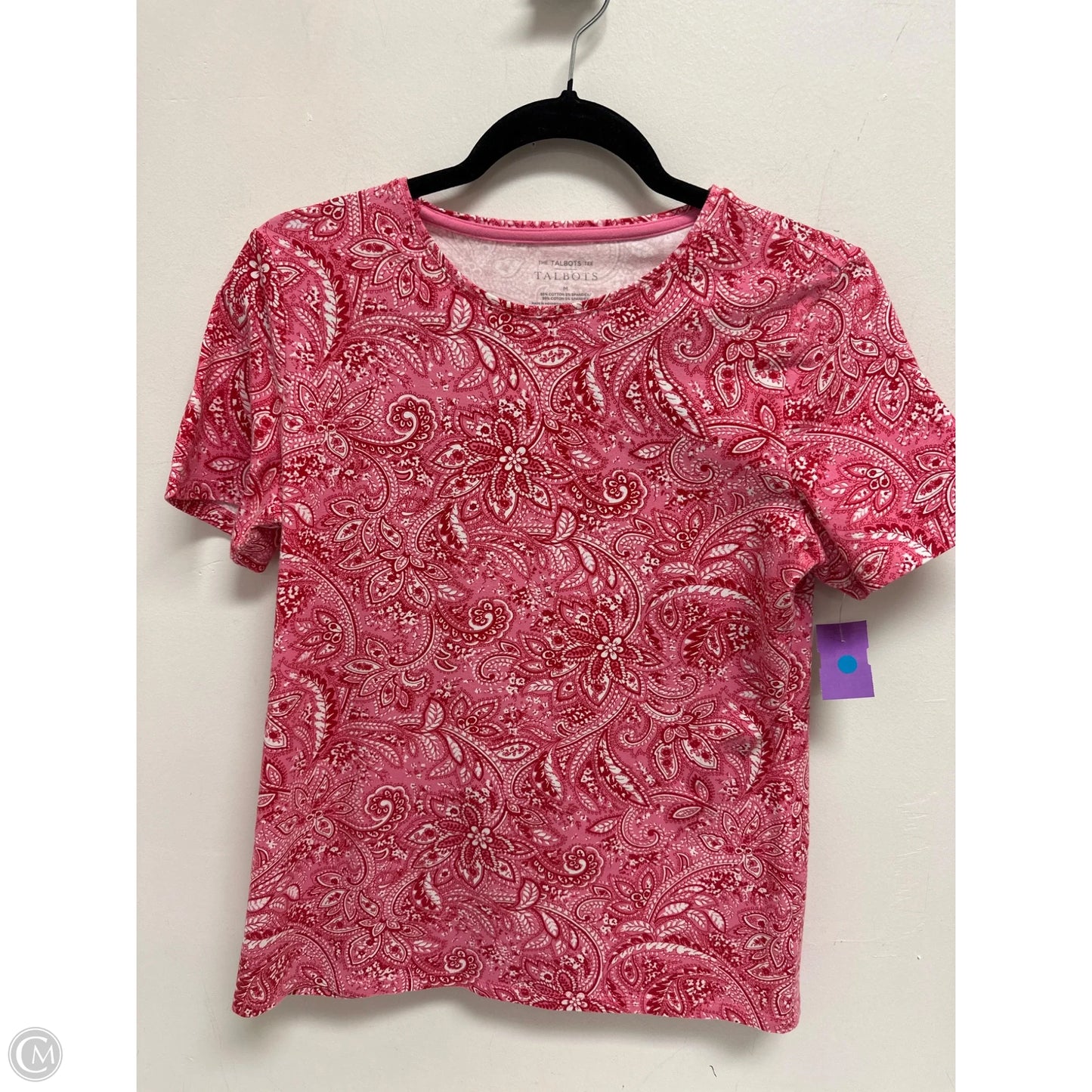 Top Short Sleeve By Talbots In Pink & White, Size: M