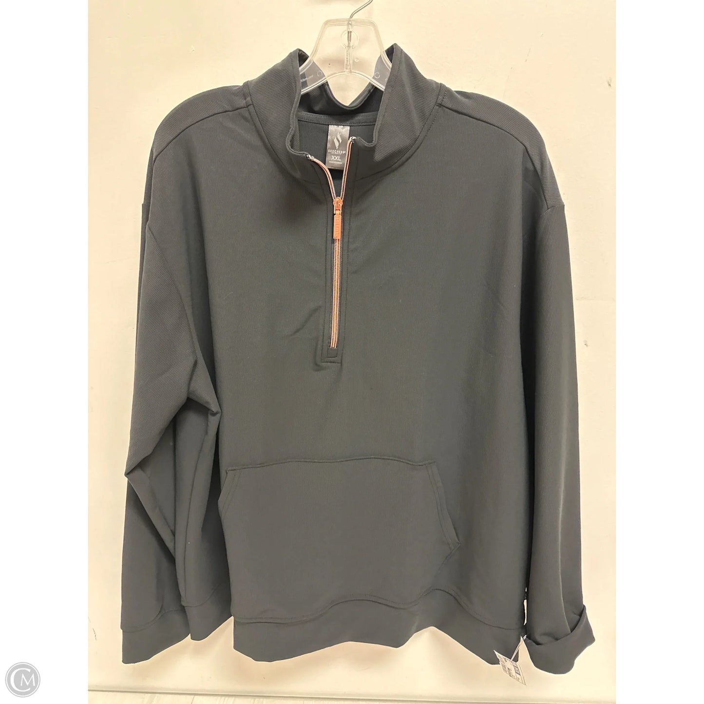 Athletic Top Long Sleeve Collar By Skechers In Black, Size: 1x