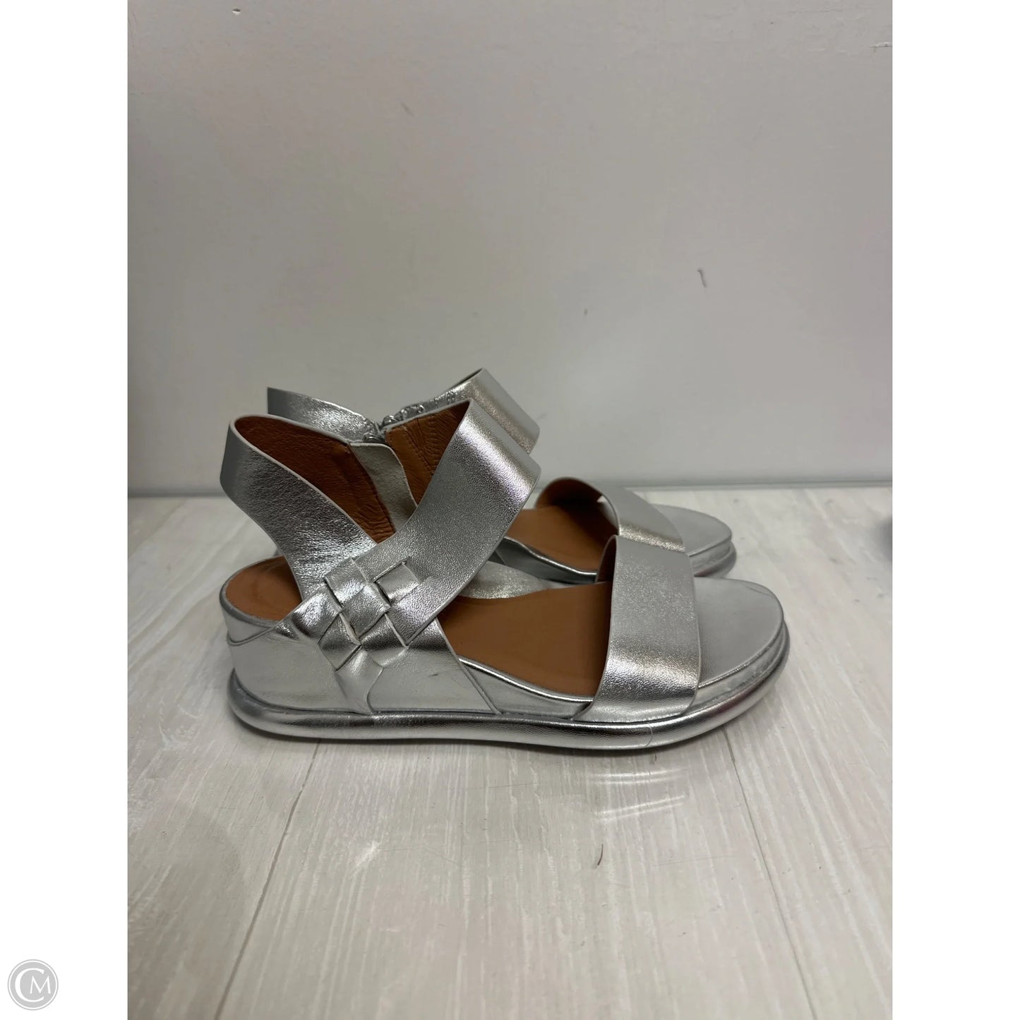 Sandals Heels Wedge By Gentle Souls In Silver, Size: 8