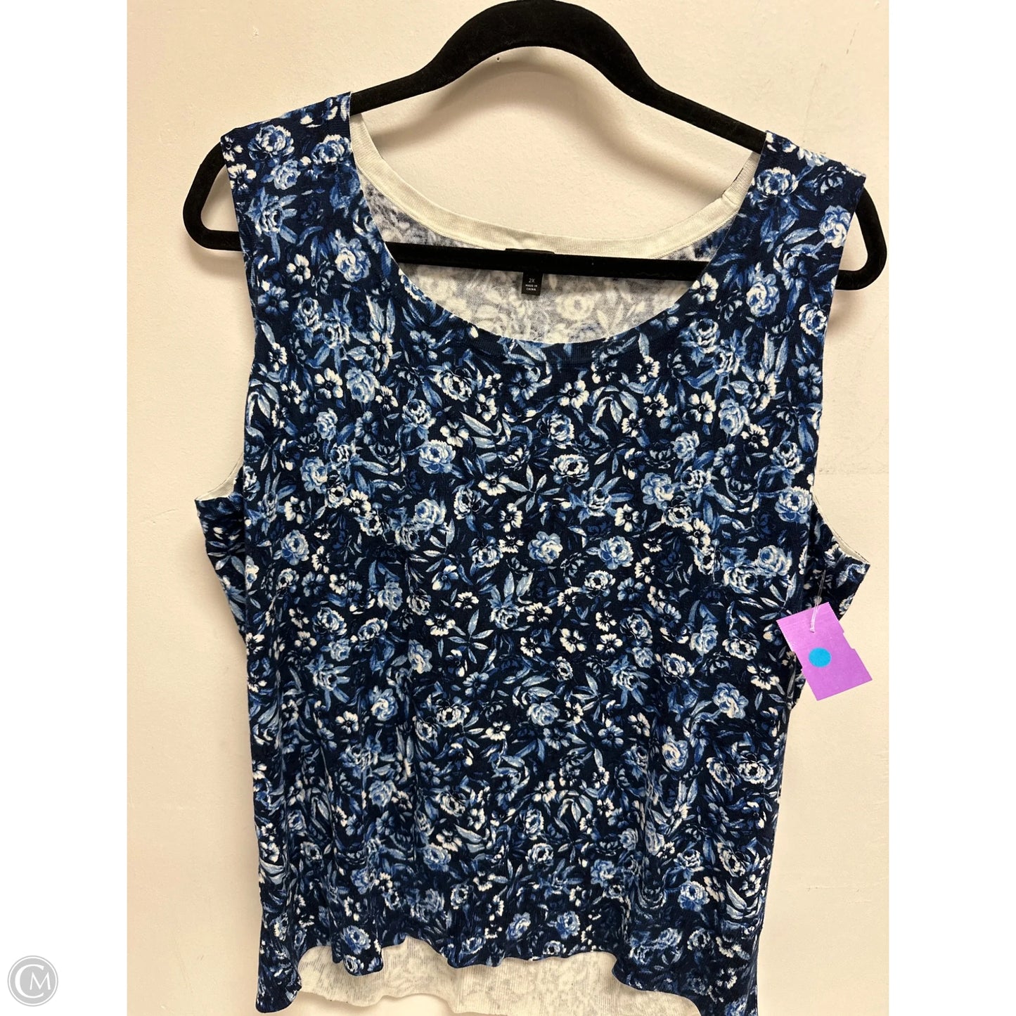 Top Sleeveless By Talbots In Blue & White, Size: 2x