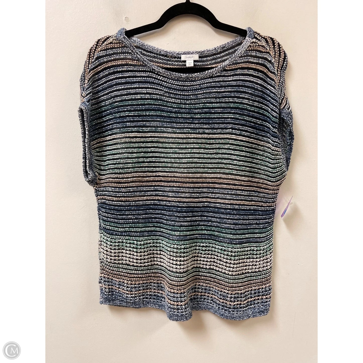 Sweater Short Sleeve By Pure Jill In Blue & Cream, Size: Sp