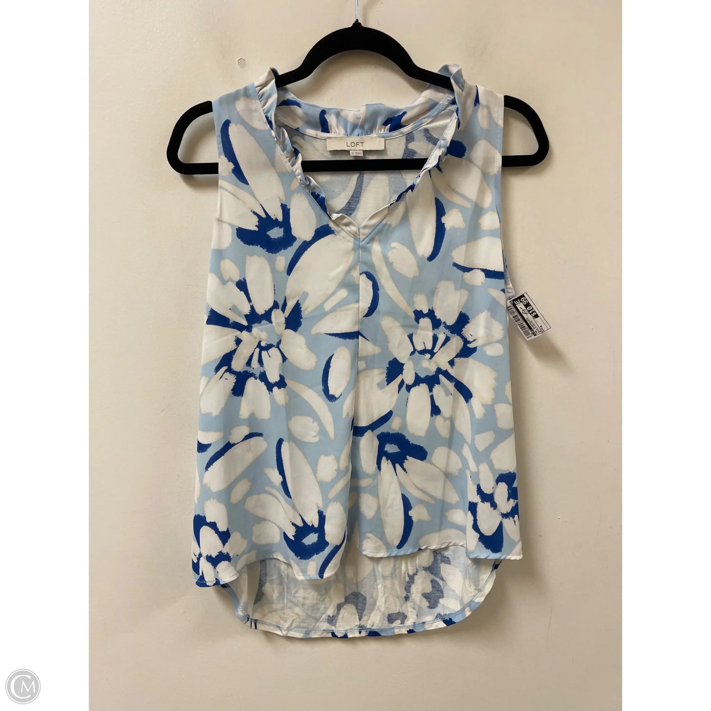 Top Sleeveless By Loft In Blue & White, Size: M