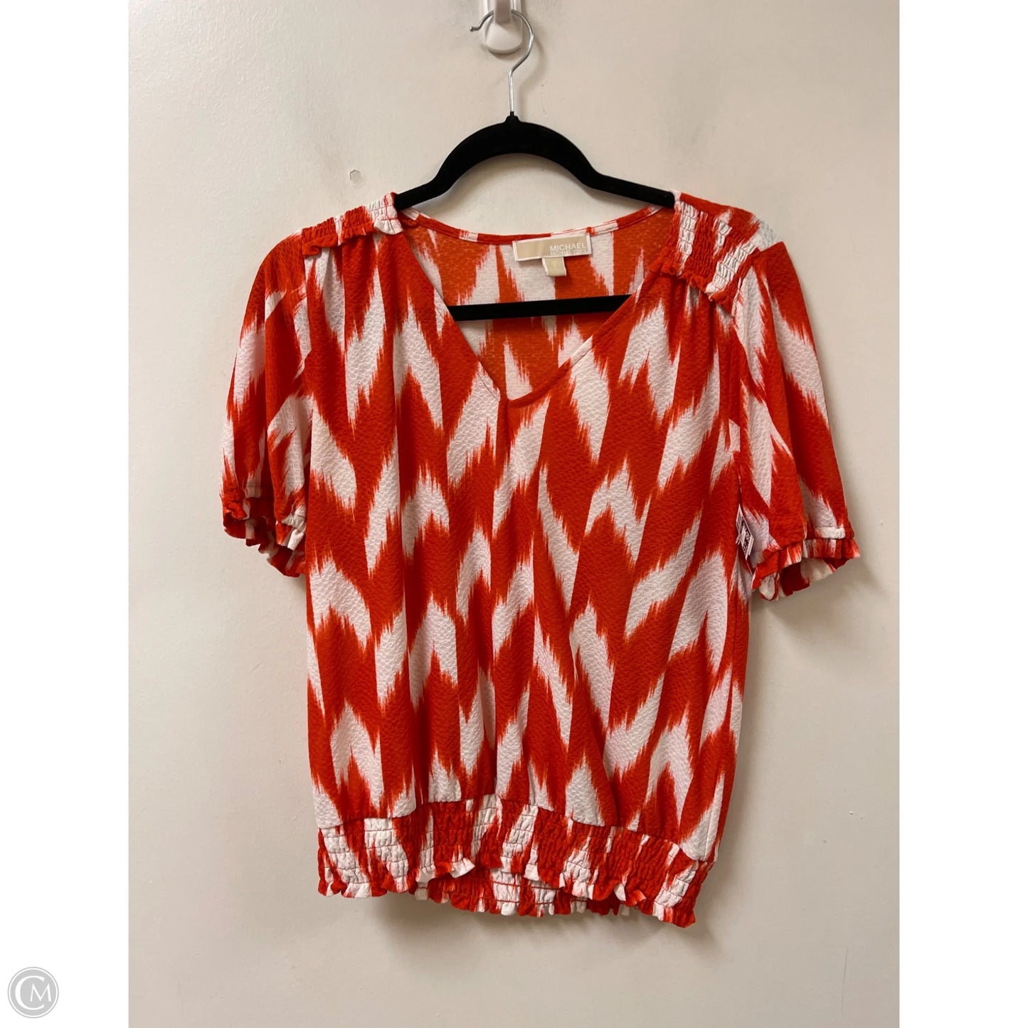 Top Short Sleeve By Michael By Michael Kors In Orange & White, Size: S