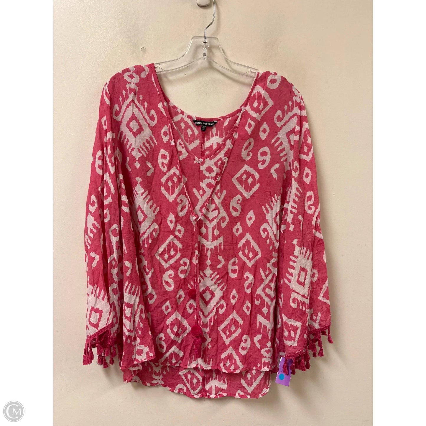 Top Long Sleeve By Unique Spectrum In Pink & White, Size: 2x
