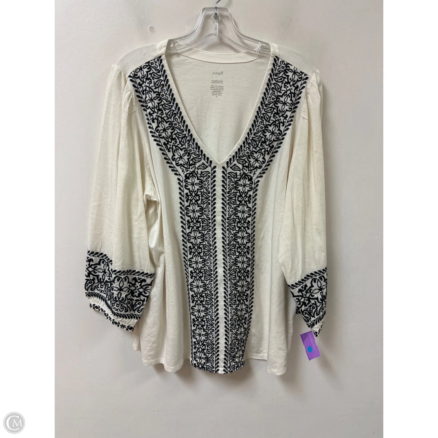 Top Long Sleeve By Pure Jill In Black & Cream, Size: Xl