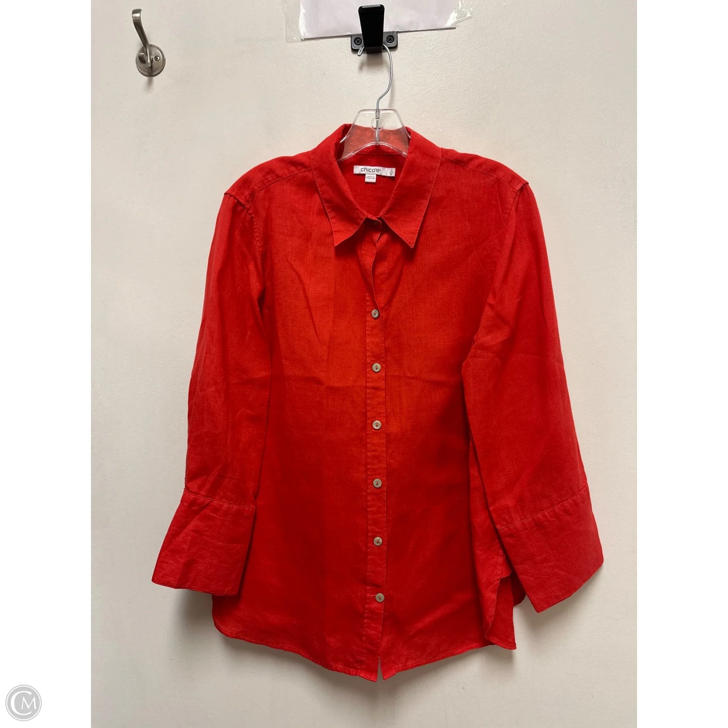 Blouse Long Sleeve By Chicos In Red, Size: L