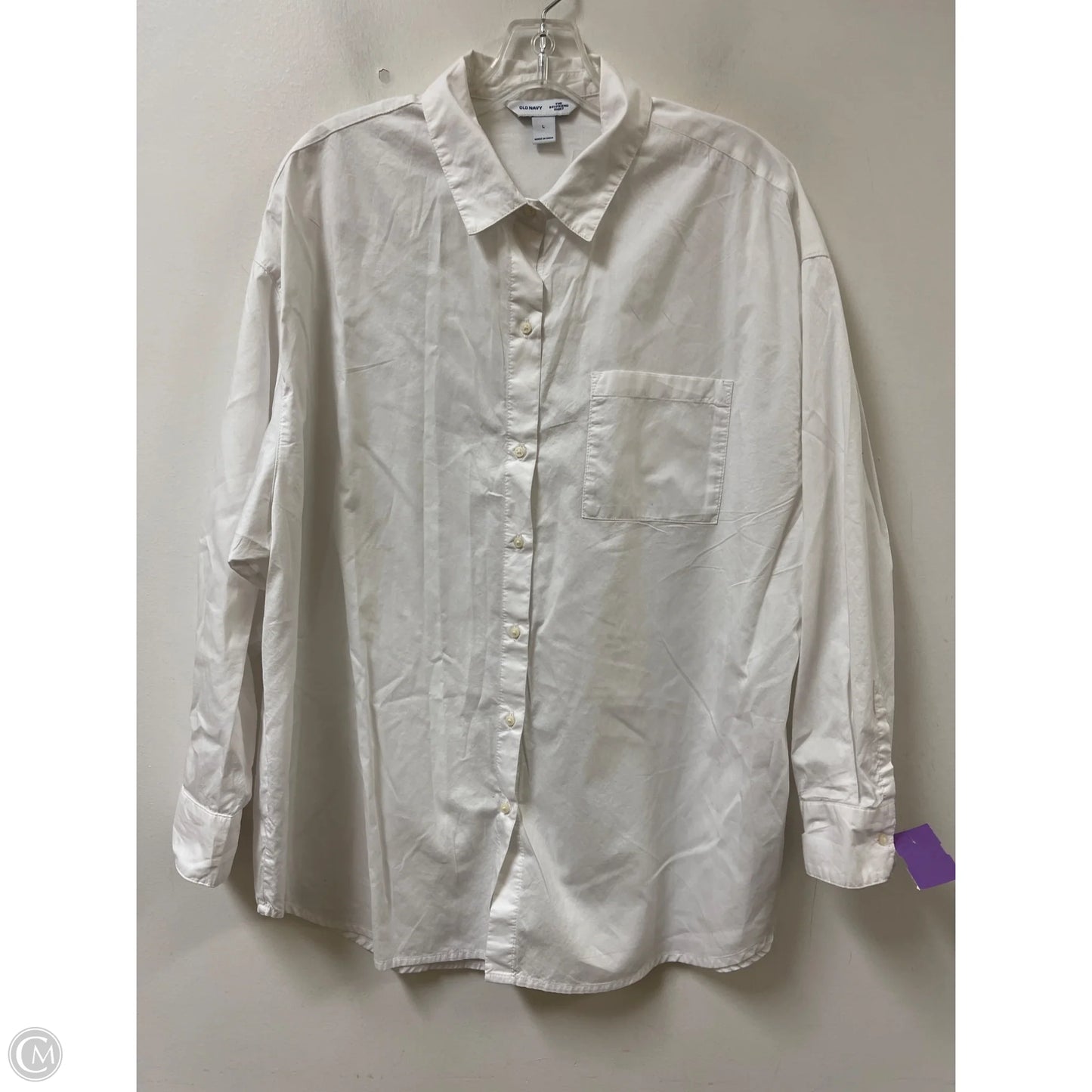 Blouse Long Sleeve By Old Navy In White, Size: L