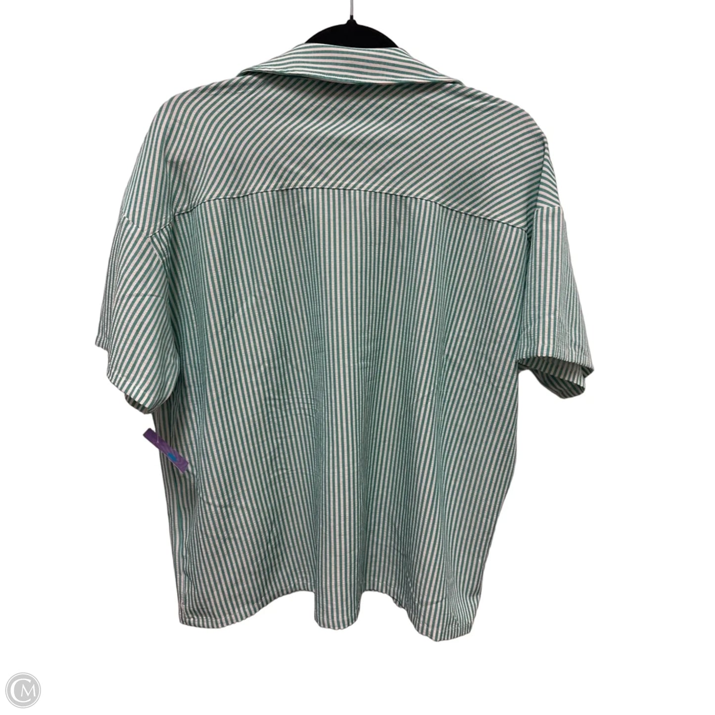 Blouse Short Sleeve By Gilli In Green & White, Size: L