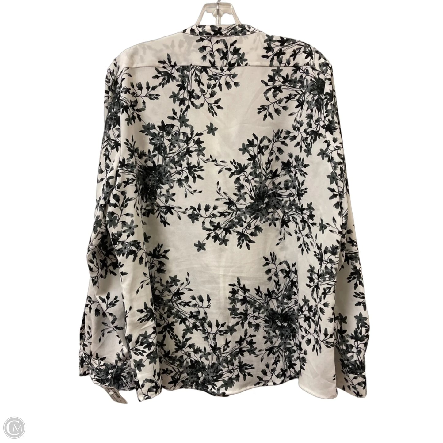 Blouse Long Sleeve By Calvin Klein In Grey & White, Size: Xl