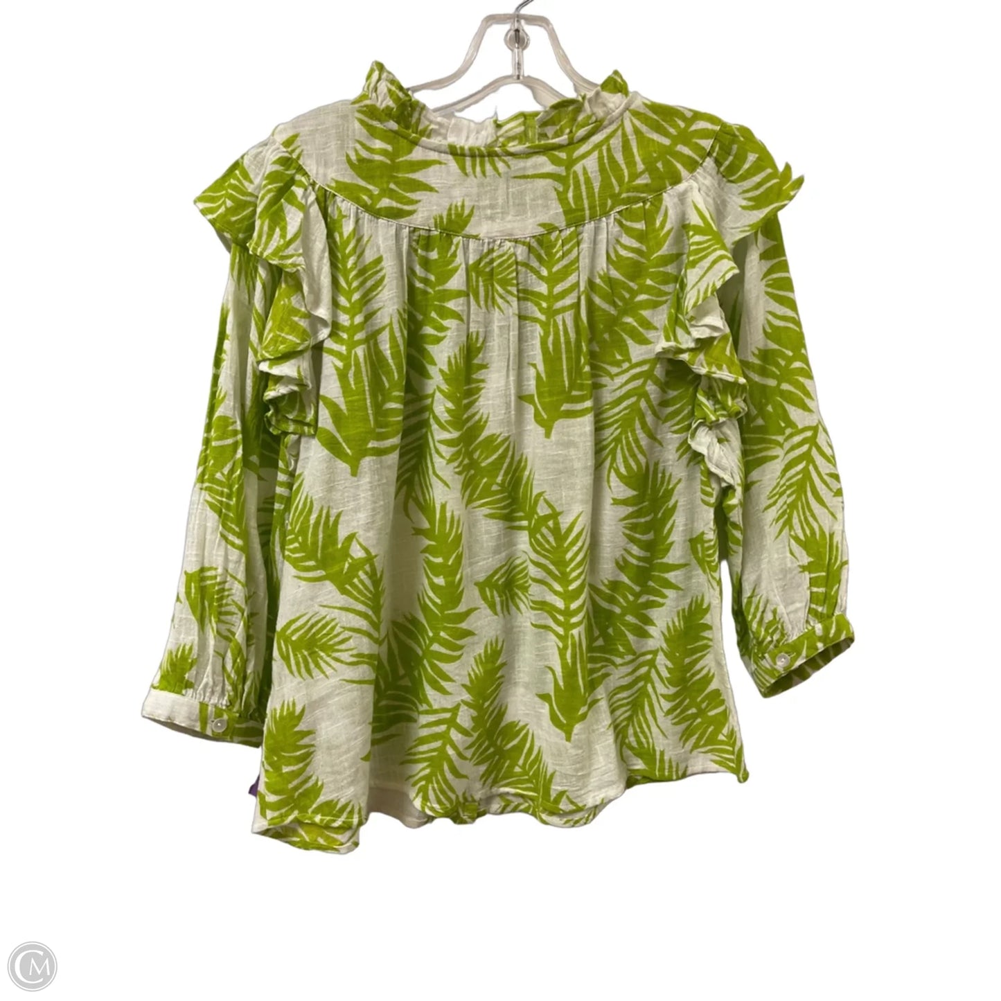 Blouse Long Sleeve By Ivy Jane In Green & White, Size: S