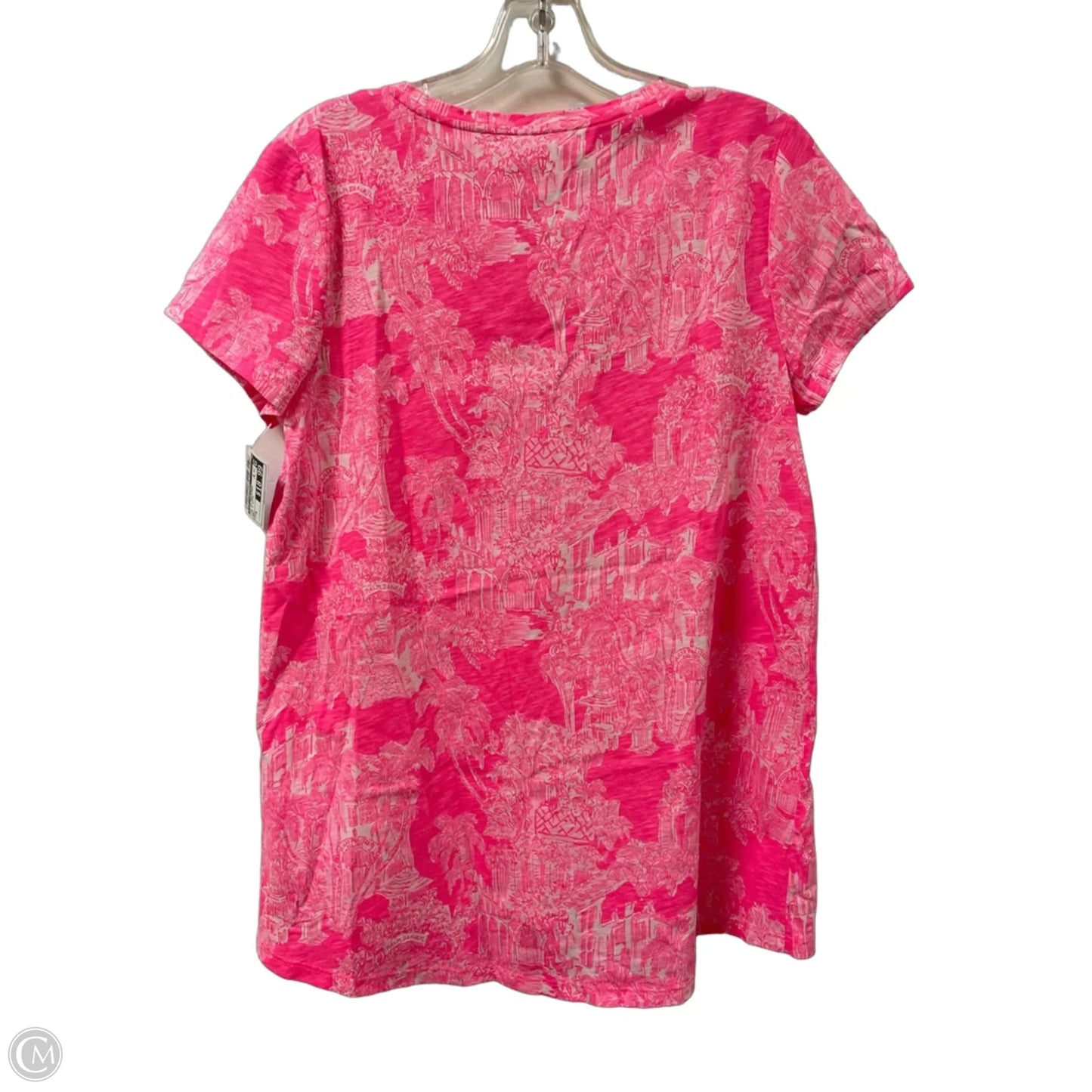 Top Short Sleeve Designer By Lilly Pulitzer In Pink & White, Size: M