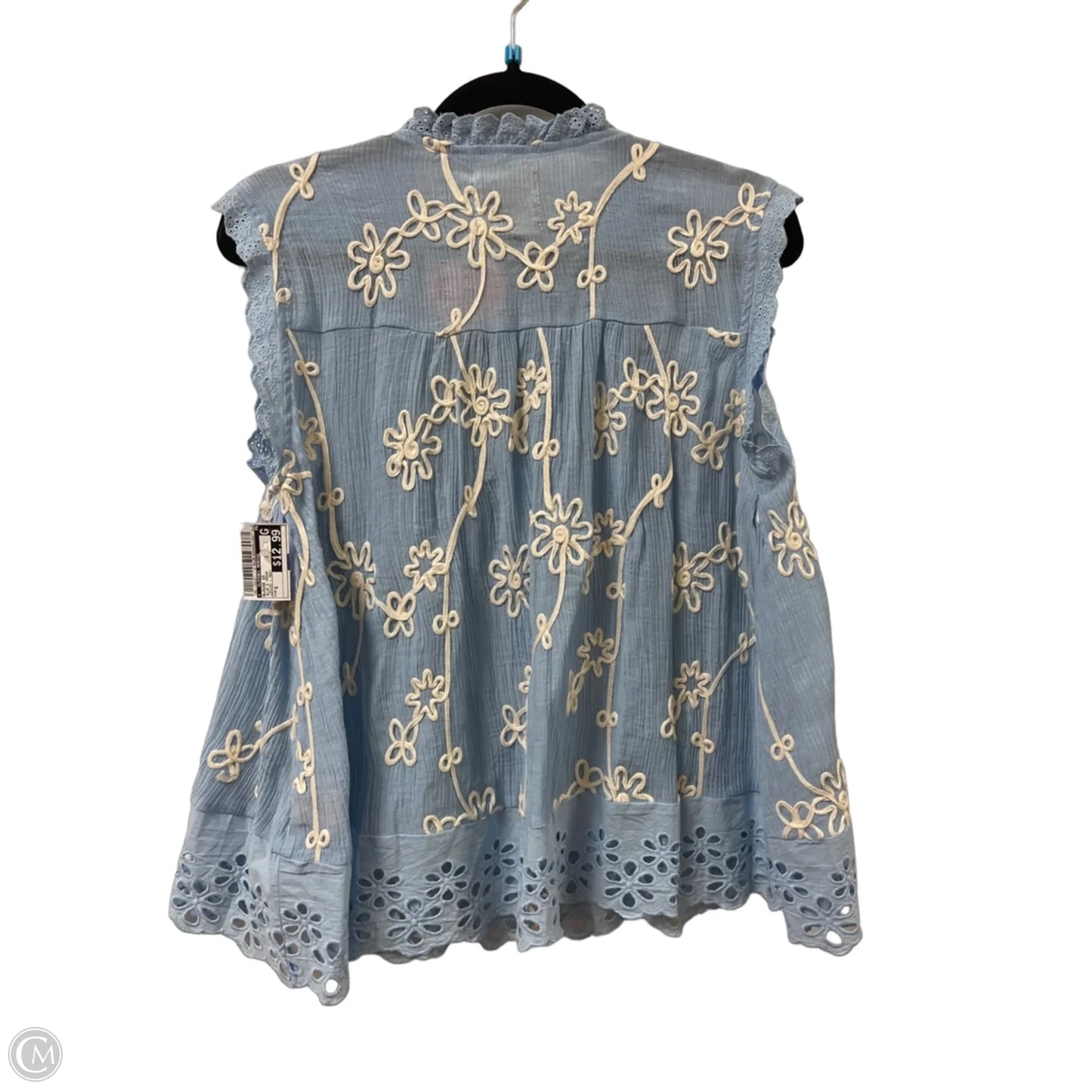 Blouse Short Sleeve By Clothes Mentor In Blue & Cream, Size: S