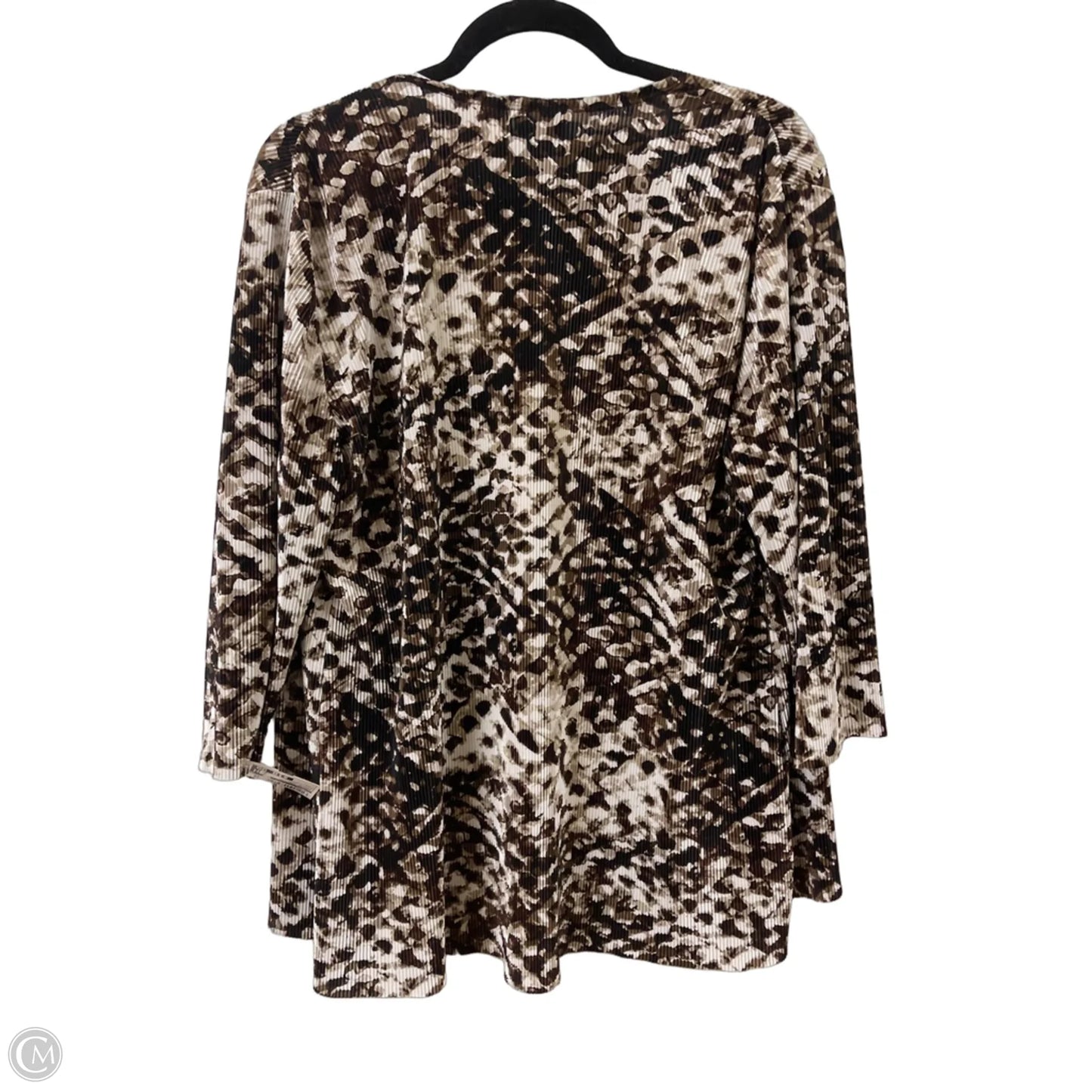 Sweater Cardigan By Chicos In Brown & Cream, Size: L