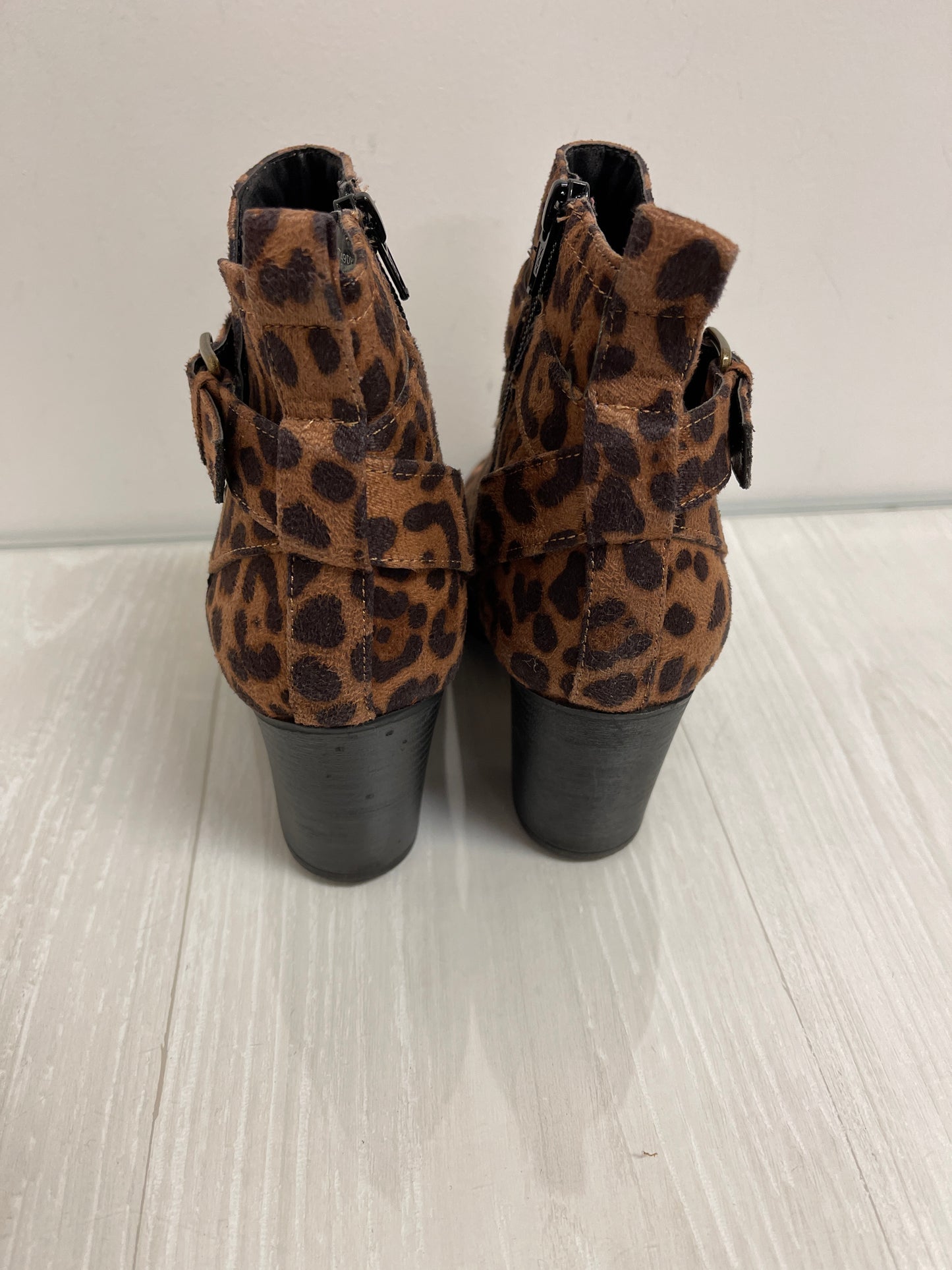 Boots Ankle Heels By Time And Tru In Animal Print, Size: 7.5
