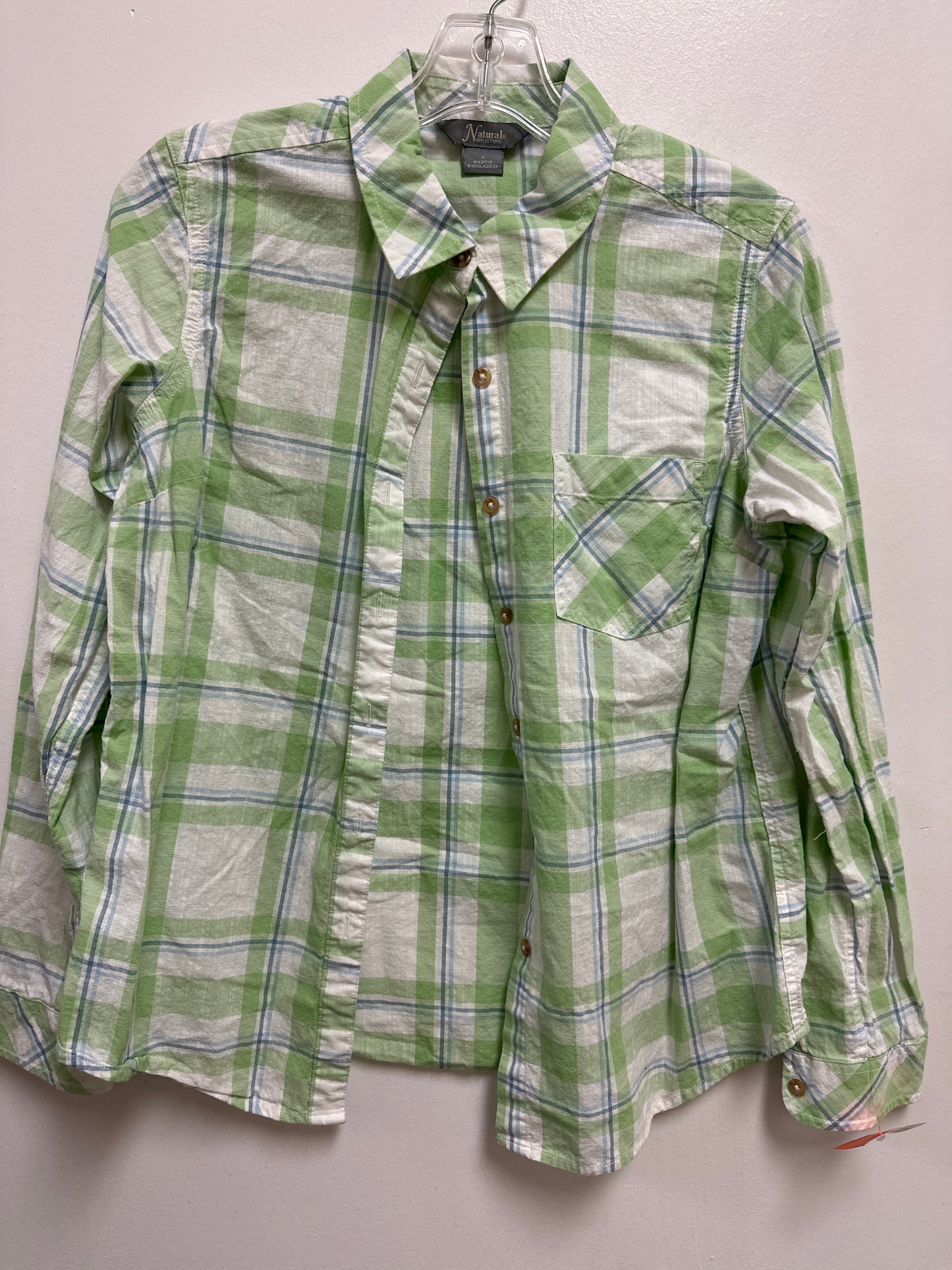 Blouse Long Sleeve By Natural Reflections In Green & White, Size: S
