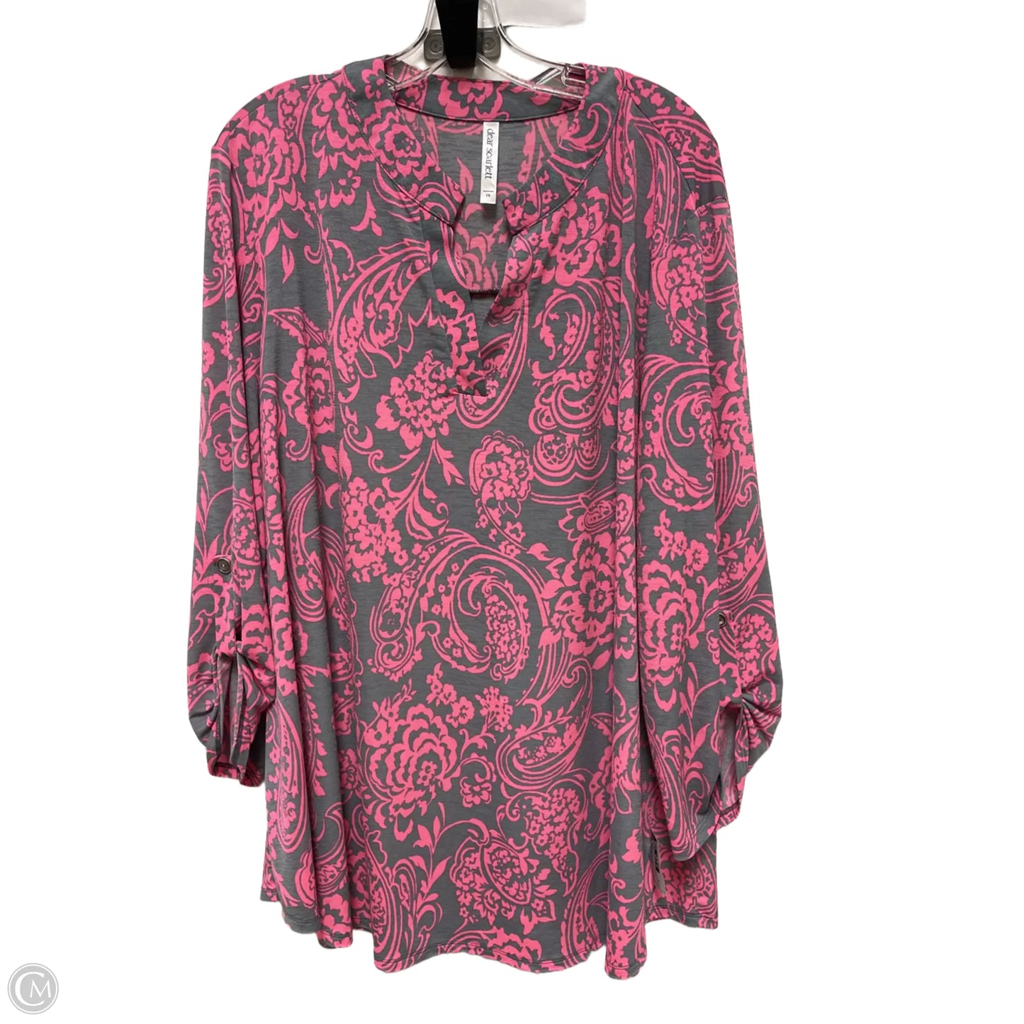 Top Long Sleeve By Clothes Mentor In Grey & Pink, Size: 3x