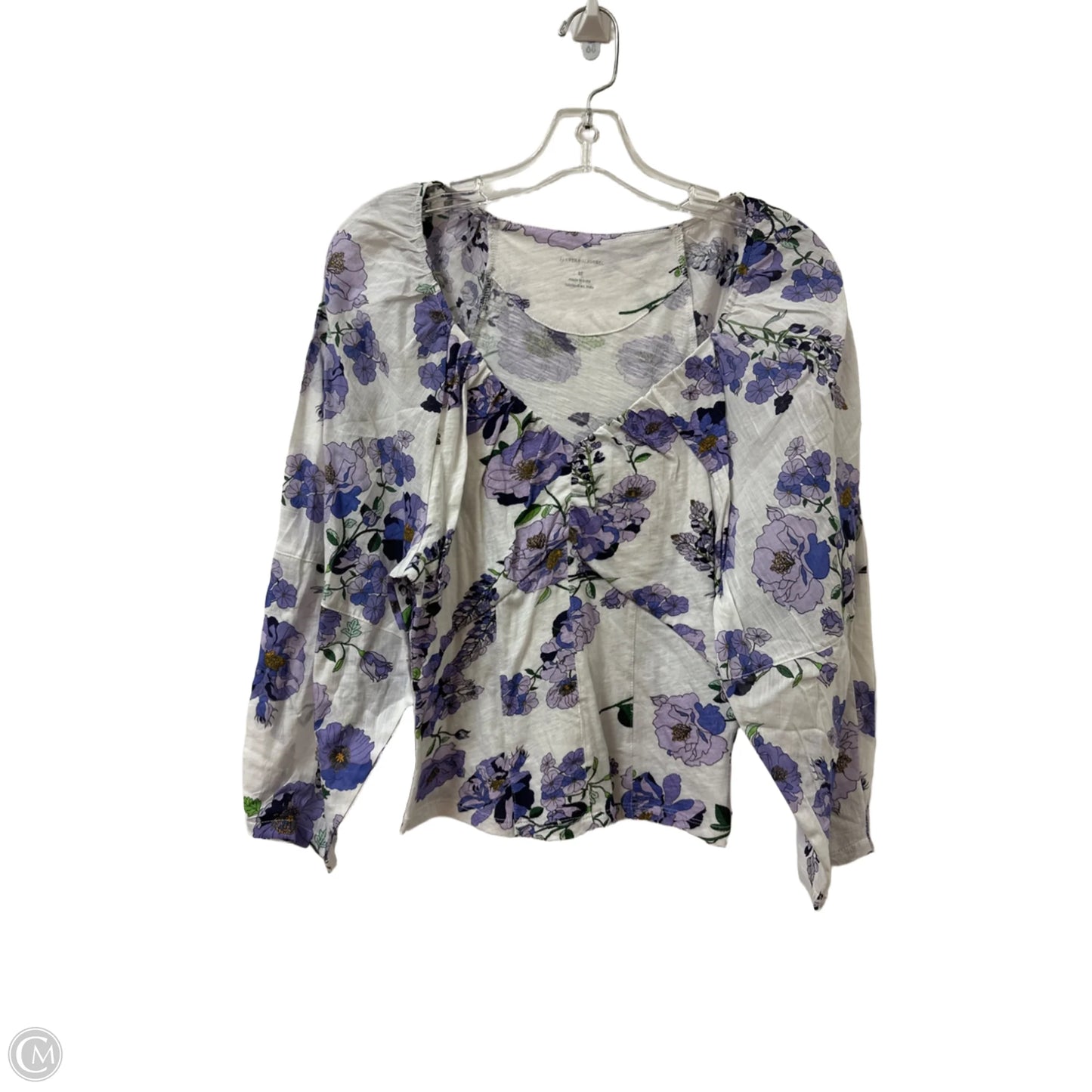 Top Long Sleeve By Anthropologie In Purple & White, Size: M