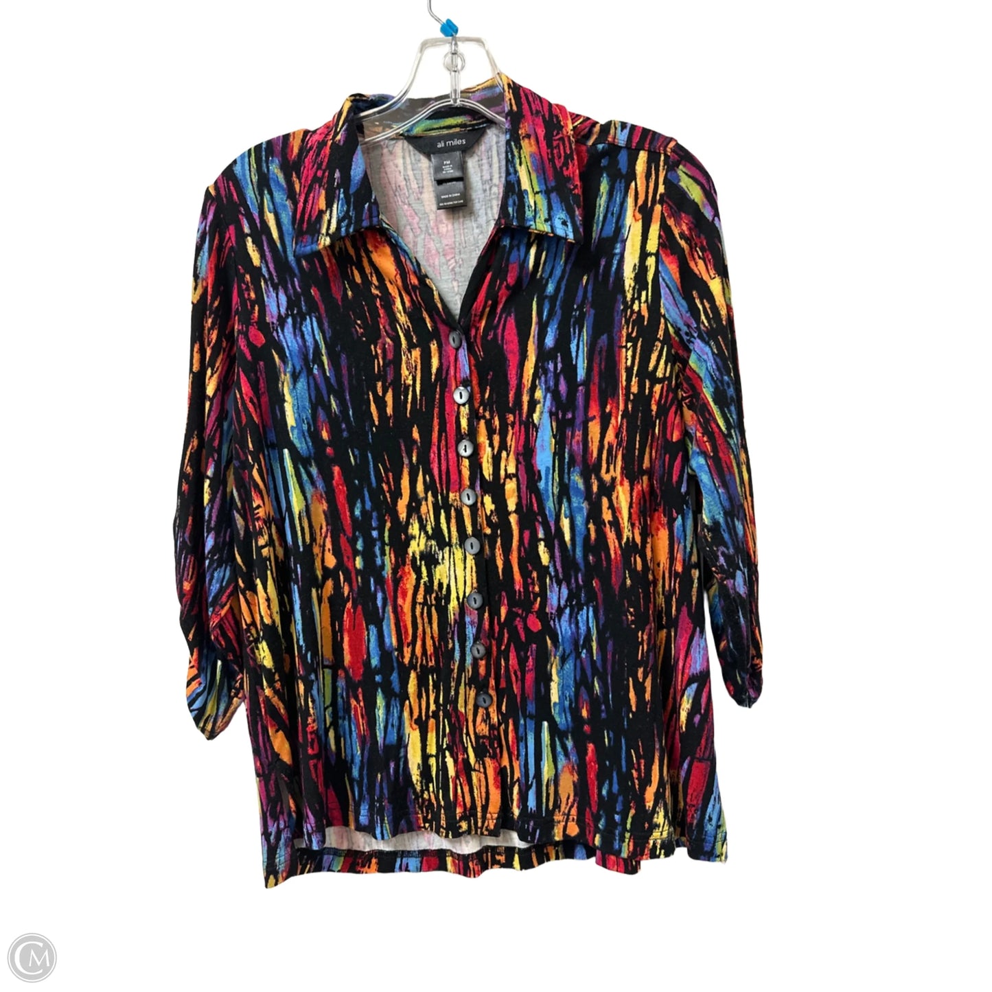 Blouse Long Sleeve By Ali Miles In Multi-colored, Size: Mp
