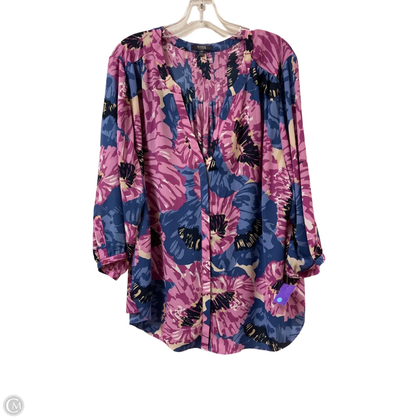 Blouse Long Sleeve By Not Your Daughters Jeans In Blue & Purple, Size: 2x