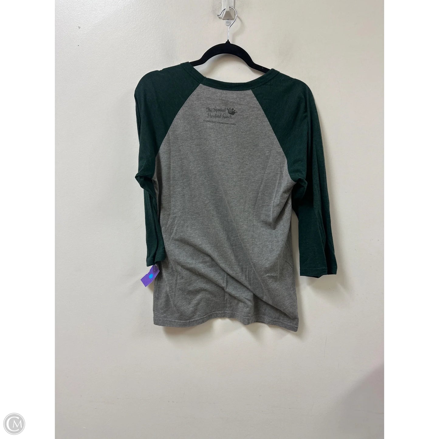 Top Long Sleeve By Bella + Canvas In Green & Grey, Size: M