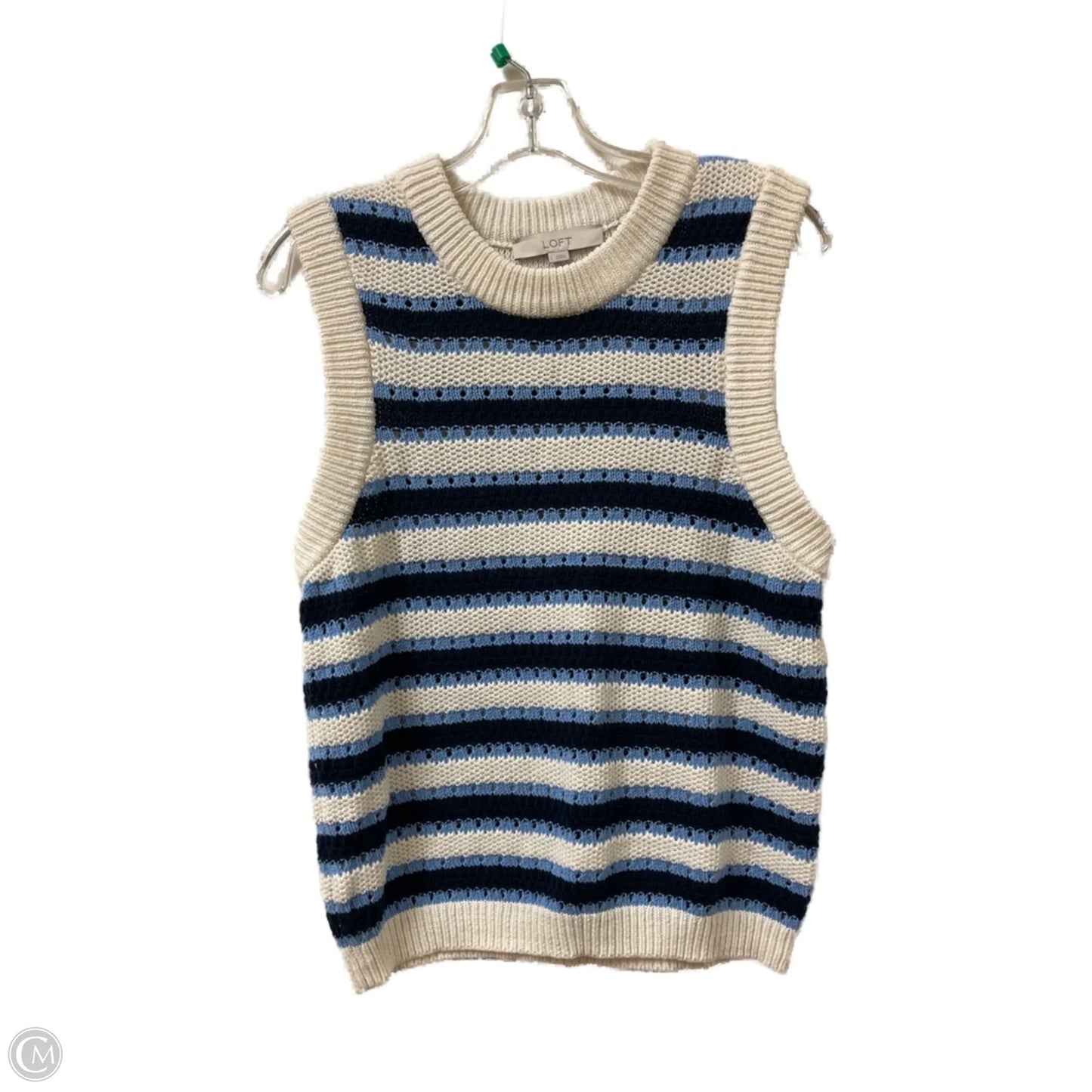 Vest Sweater By Loft In Blue & White, Size: L