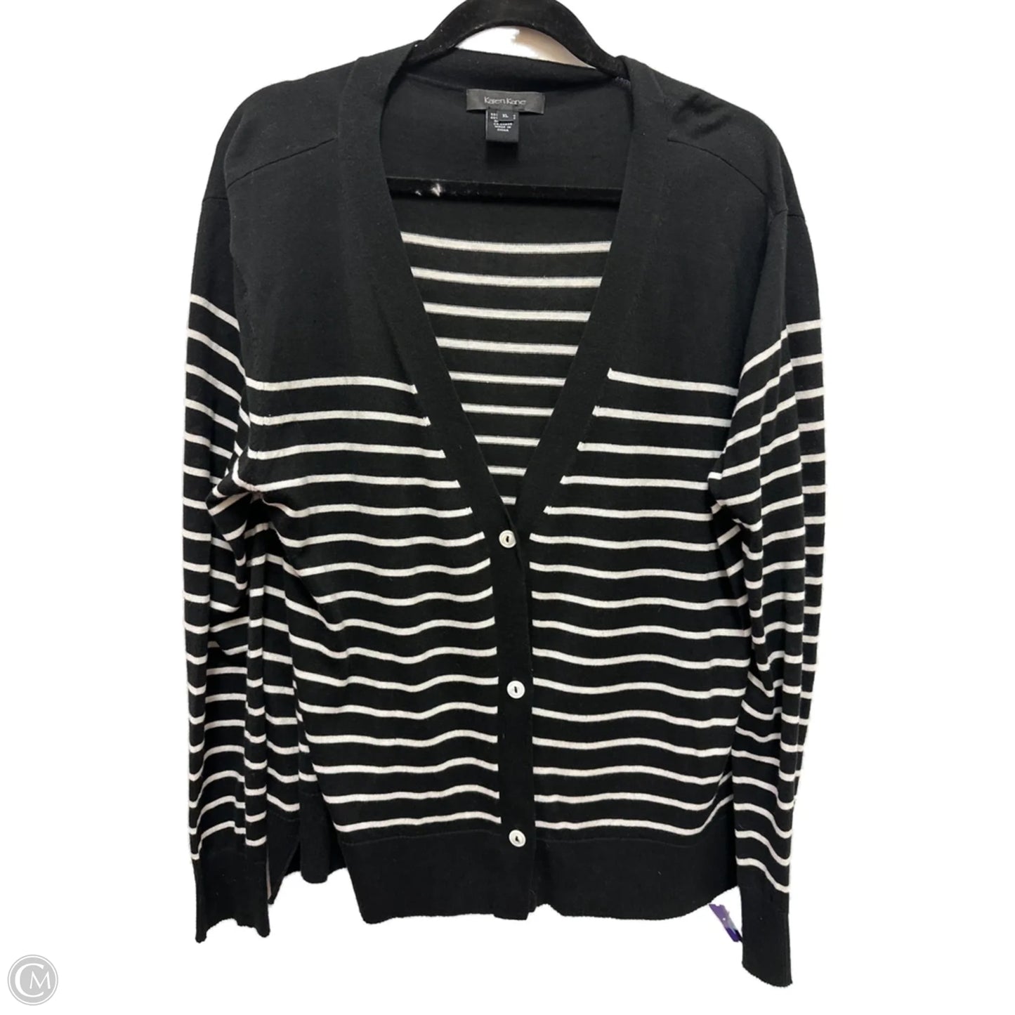 Sweater Cardigan By Karen Kane In Black & White, Size: Xl