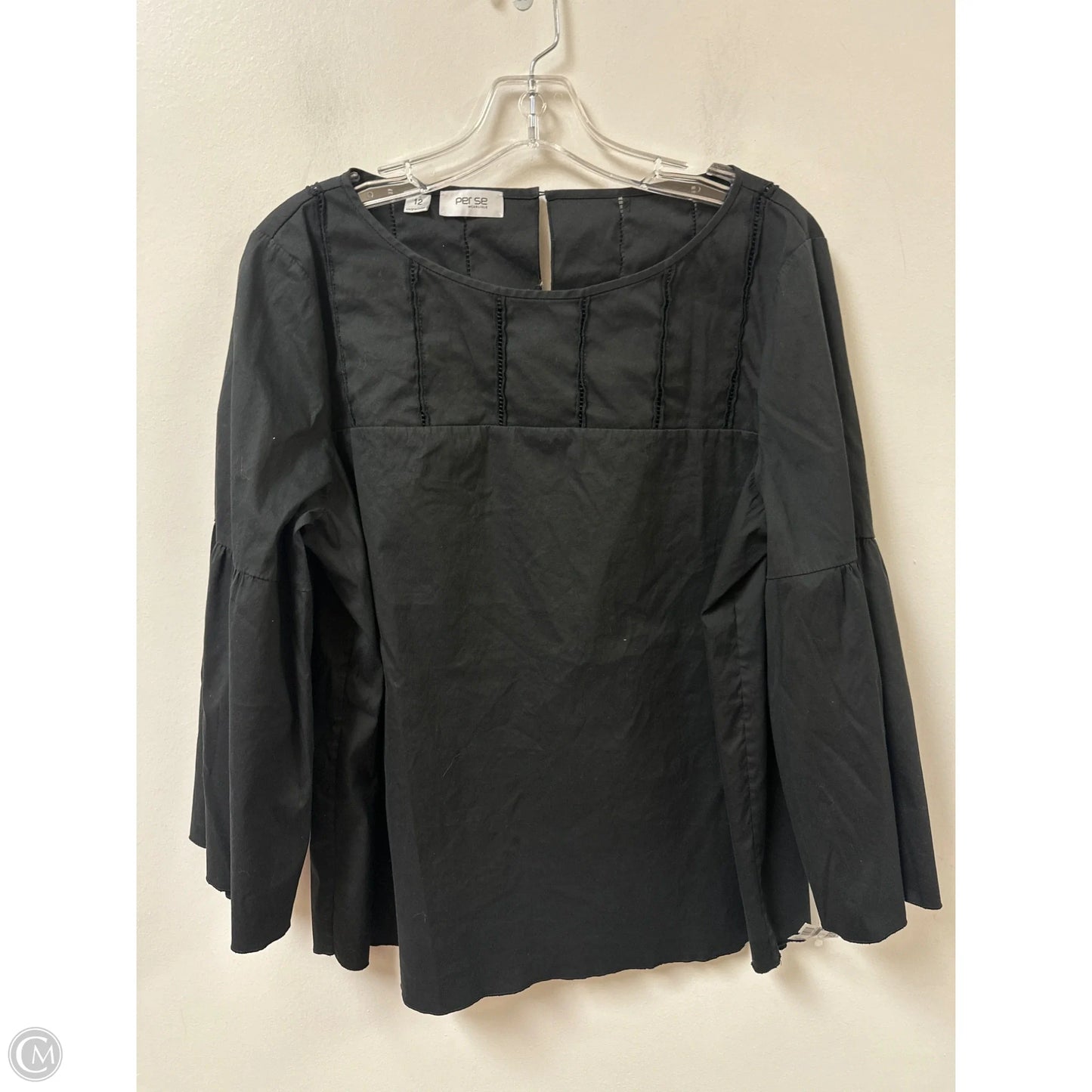 Top Long Sleeve By Per Se In Black, Size: L
