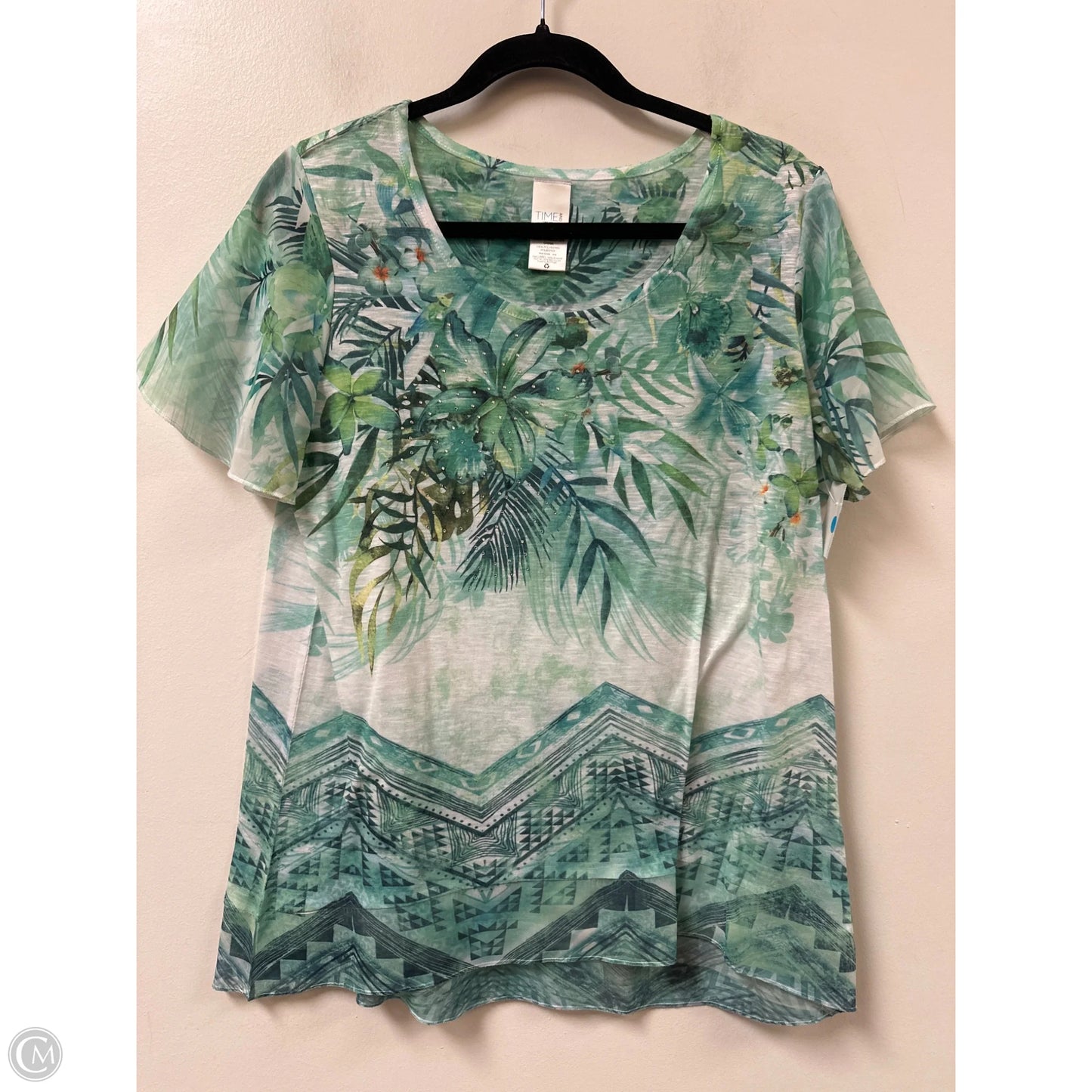 Top Short Sleeve By Time And Tru In Green & White, Size: M