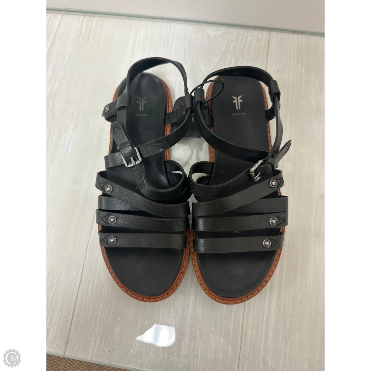 Sandals Designer By Frye In Black, Size: 6.5
