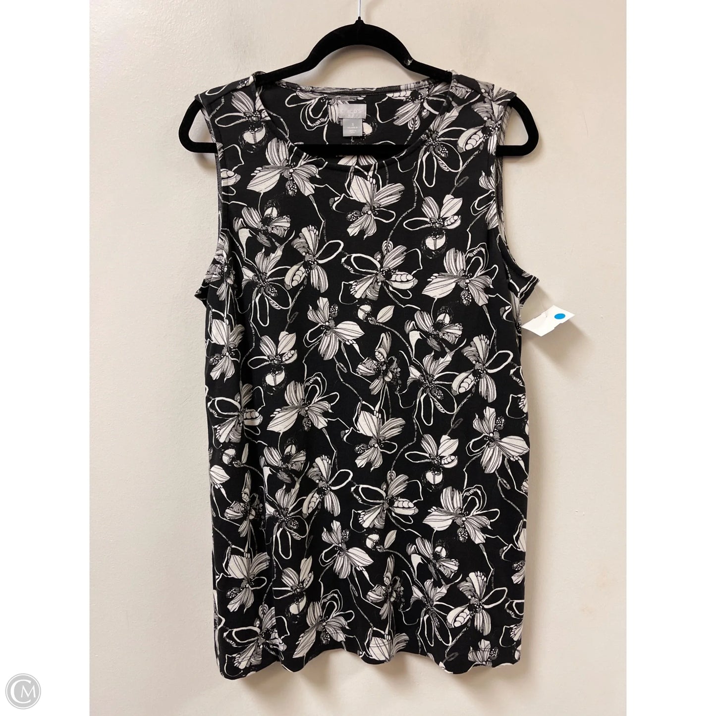 Top Sleeveless By Chicos In Black & White, Size: Xl
