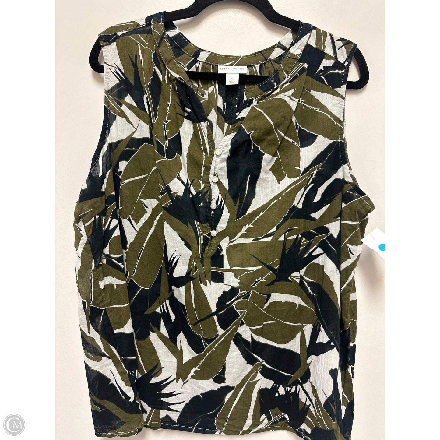 Top Sleeveless By Liz Claiborne In Black & Green, Size: Xl