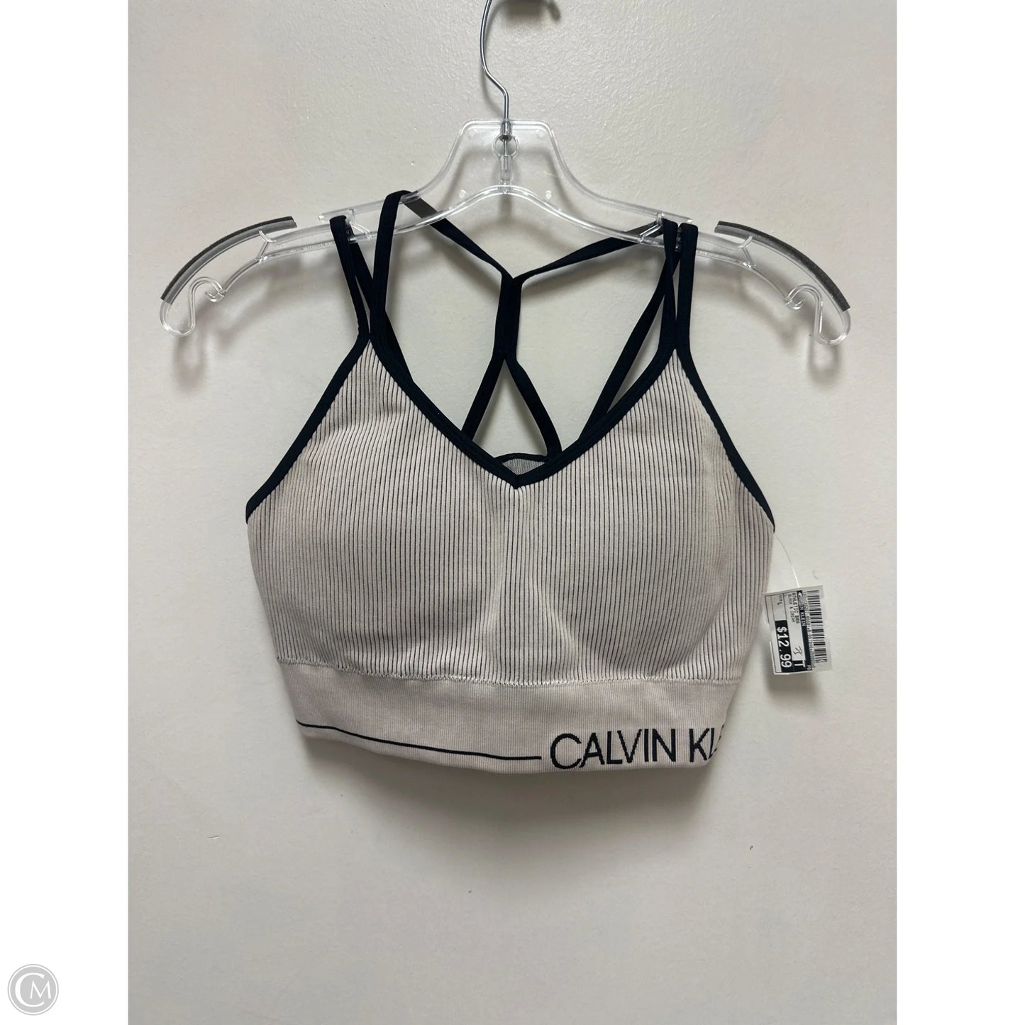 Athletic Bra By Calvin Klein In Black & Cream, Size: L