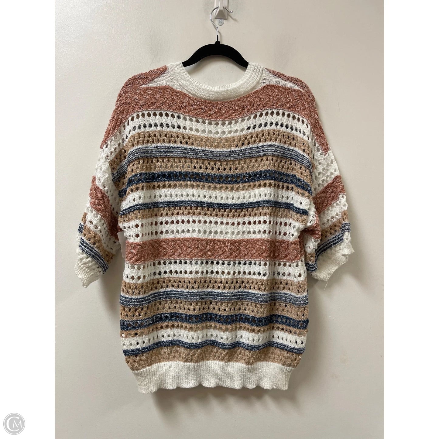 Sweater Short Sleeve By Clothes Mentor In Blue & Cream, Size: L