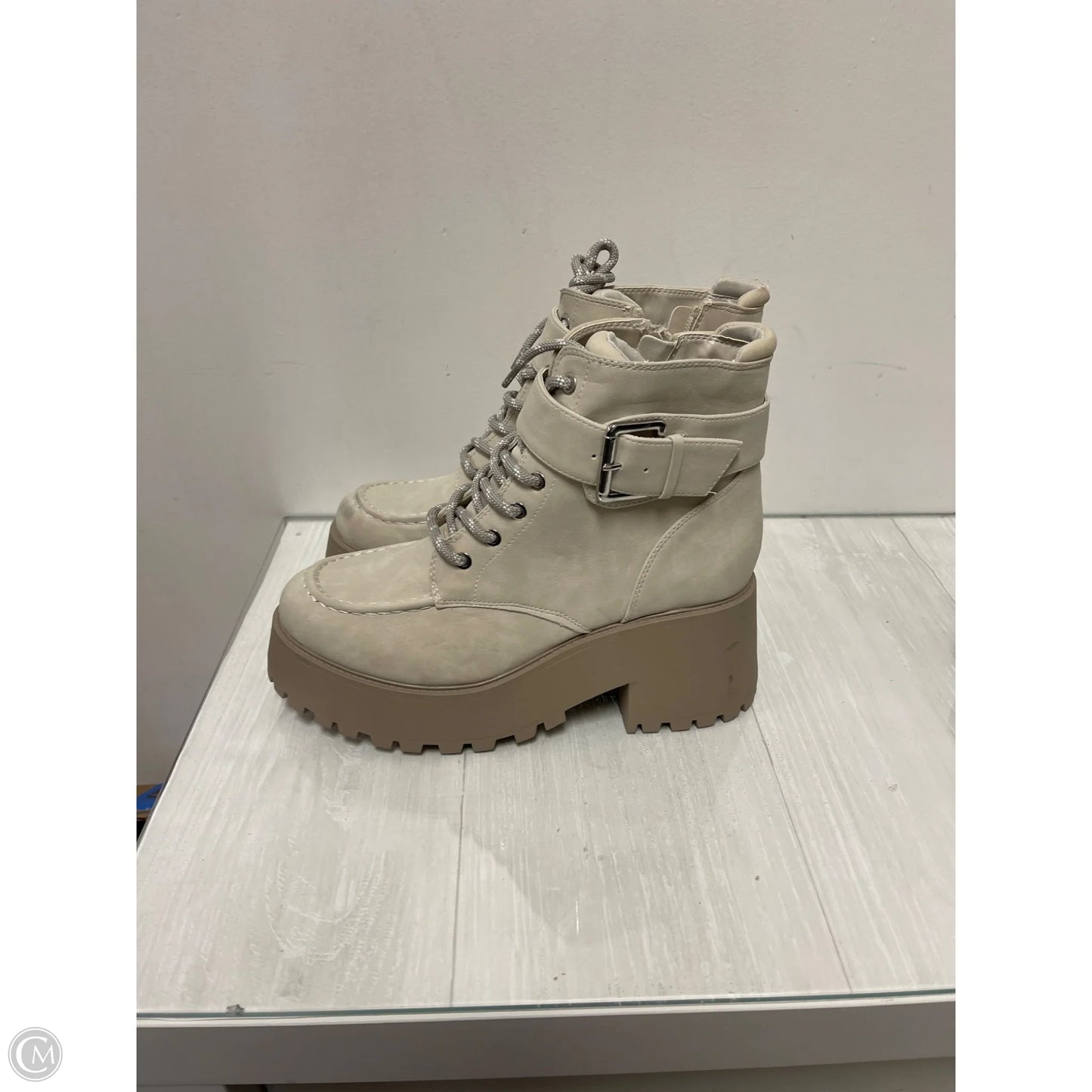 Boots Ankle Heels By Soda In Cream, Size: 10