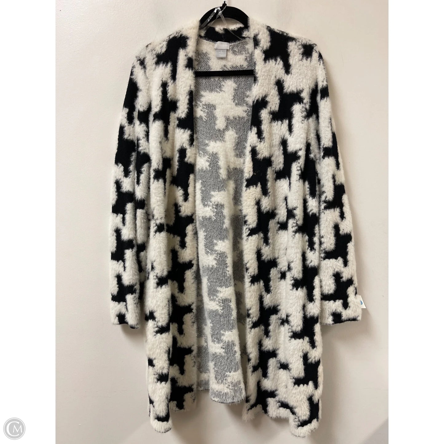 Sweater Cardigan By Chicos In Black & White, Size: L