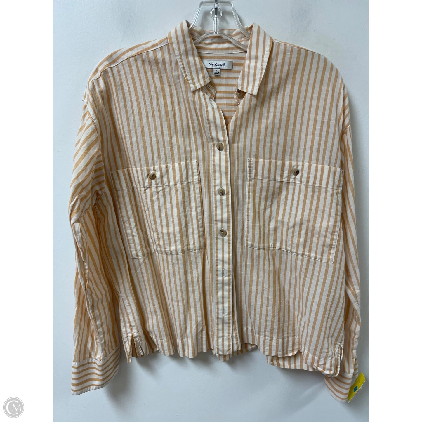 Blouse Long Sleeve By Madewell In White & Yellow, Size: S