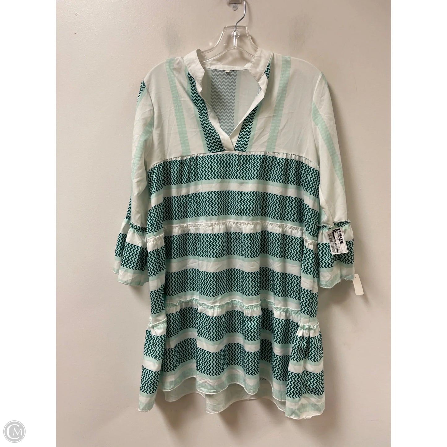 Tunic Long Sleeve By Clothes Mentor In Green & White, Size: L