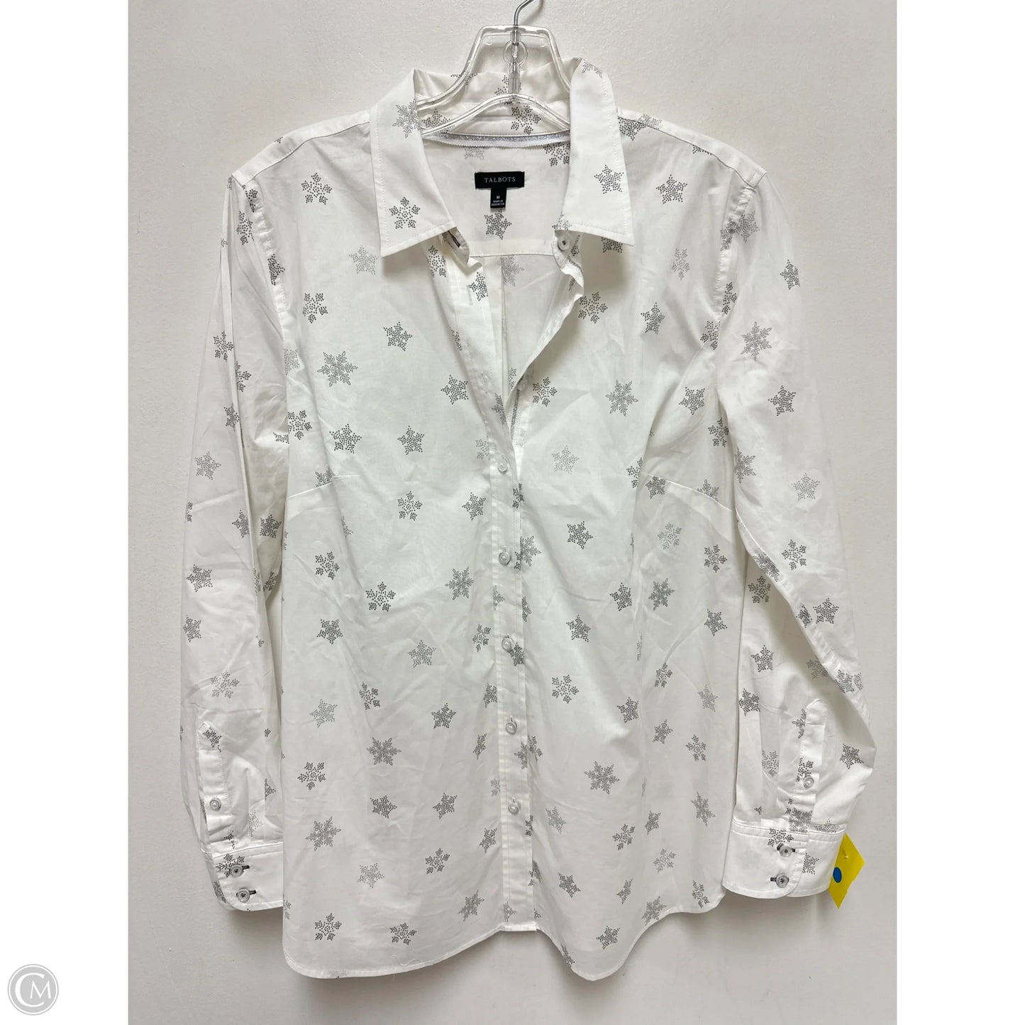 Blouse Long Sleeve By Talbots In Grey & White, Size: M