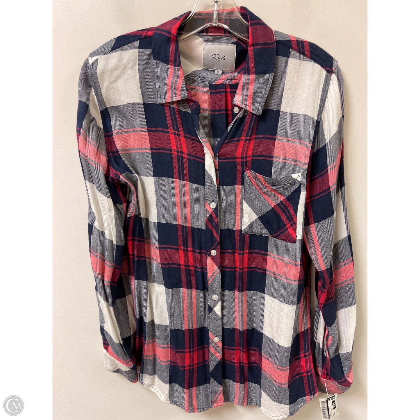 Blouse Long Sleeve By Rails In Blue & Red & White, Size: Xs