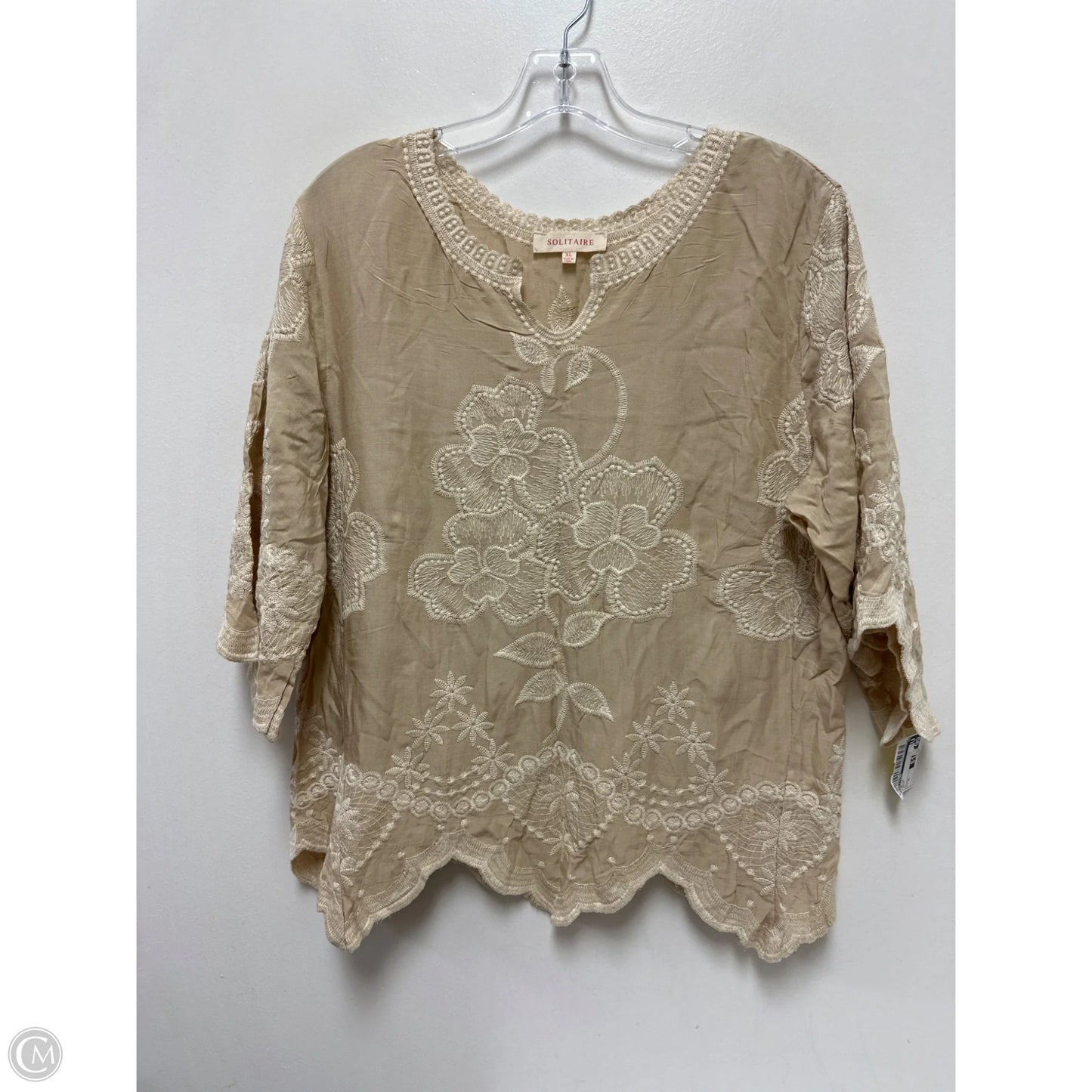 Top Long Sleeve By Solitaire In Cream, Size: Xl