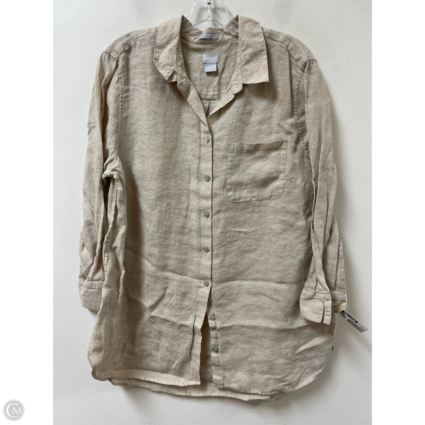 Blouse Long Sleeve By Chicos In Cream, Size: Xl