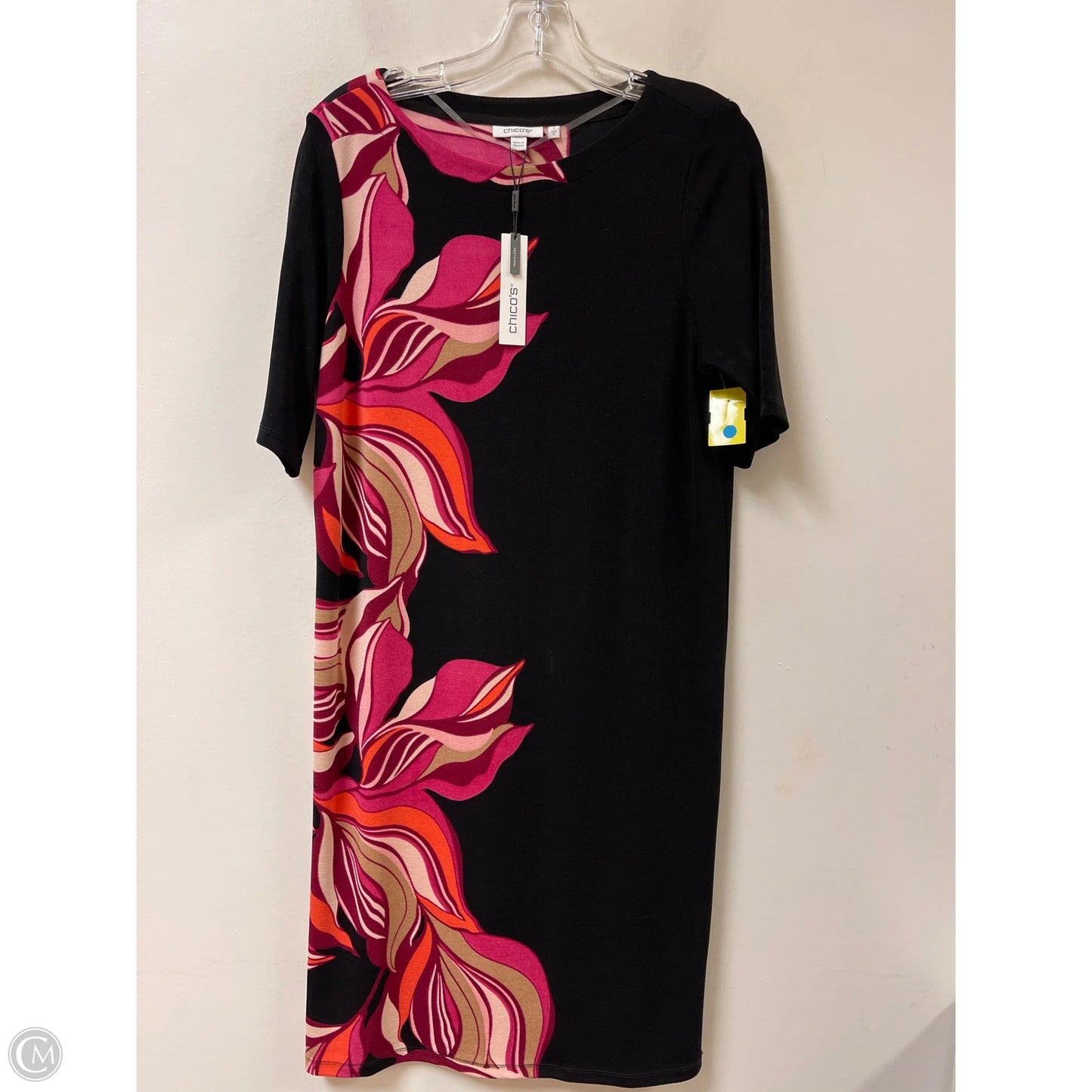 Dress Casual Midi By Chicos In Black & Pink, Size: M