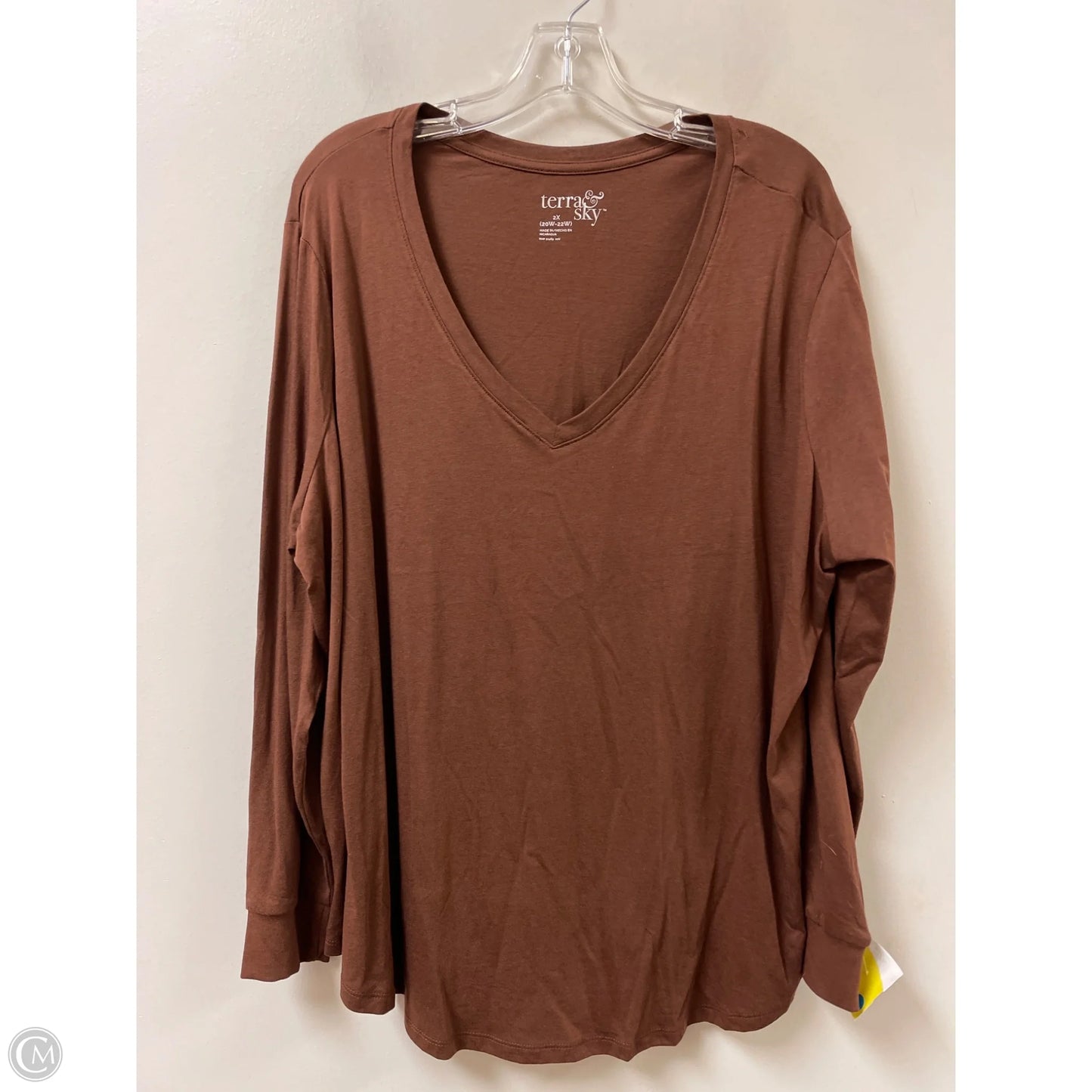 Top Long Sleeve By Terra & Sky In Brown, Size: 2x