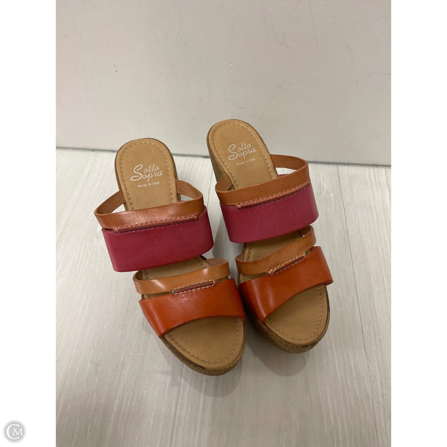 Sandals Heels Wedge By Clothes Mentor In Orange & Pink, Size: 7.5