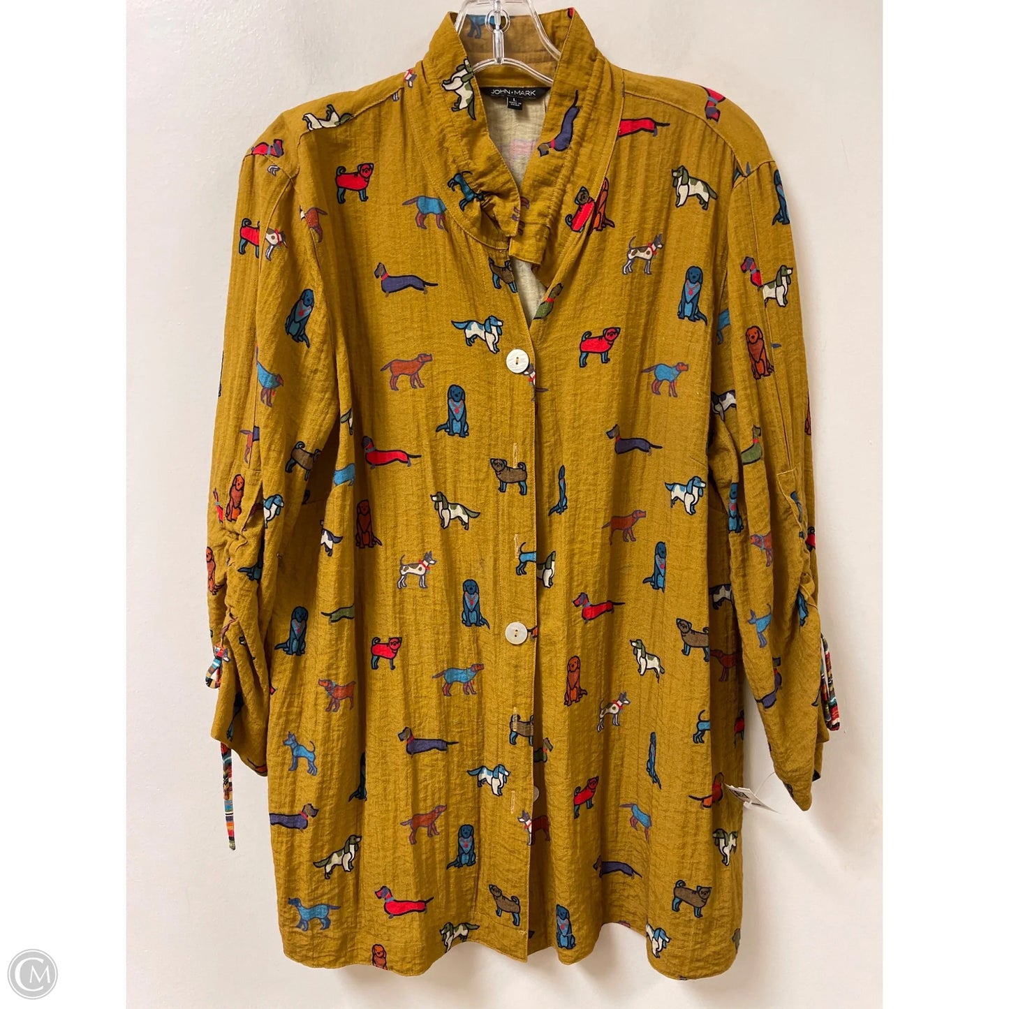 Blouse Long Sleeve By John Mark In Yellow, Size: L