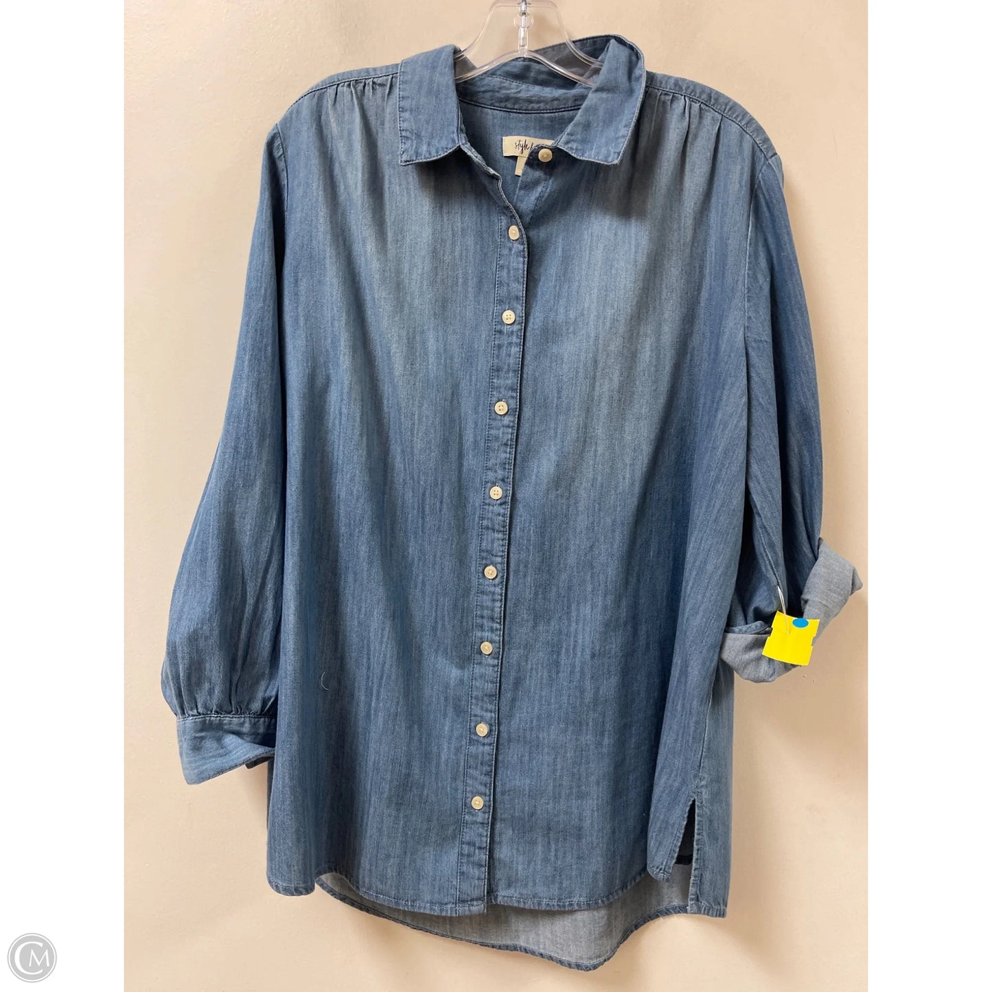 Blouse Long Sleeve By Style And Company In Blue, Size: L