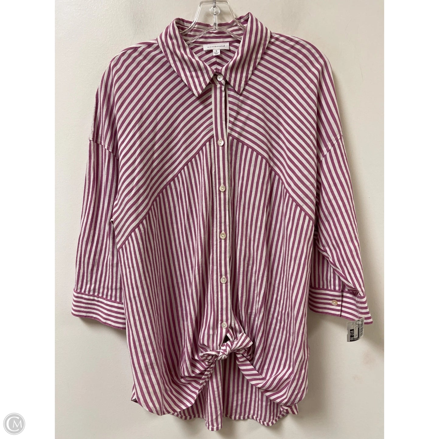 Blouse Long Sleeve By West Bound In Purple & White, Size: L