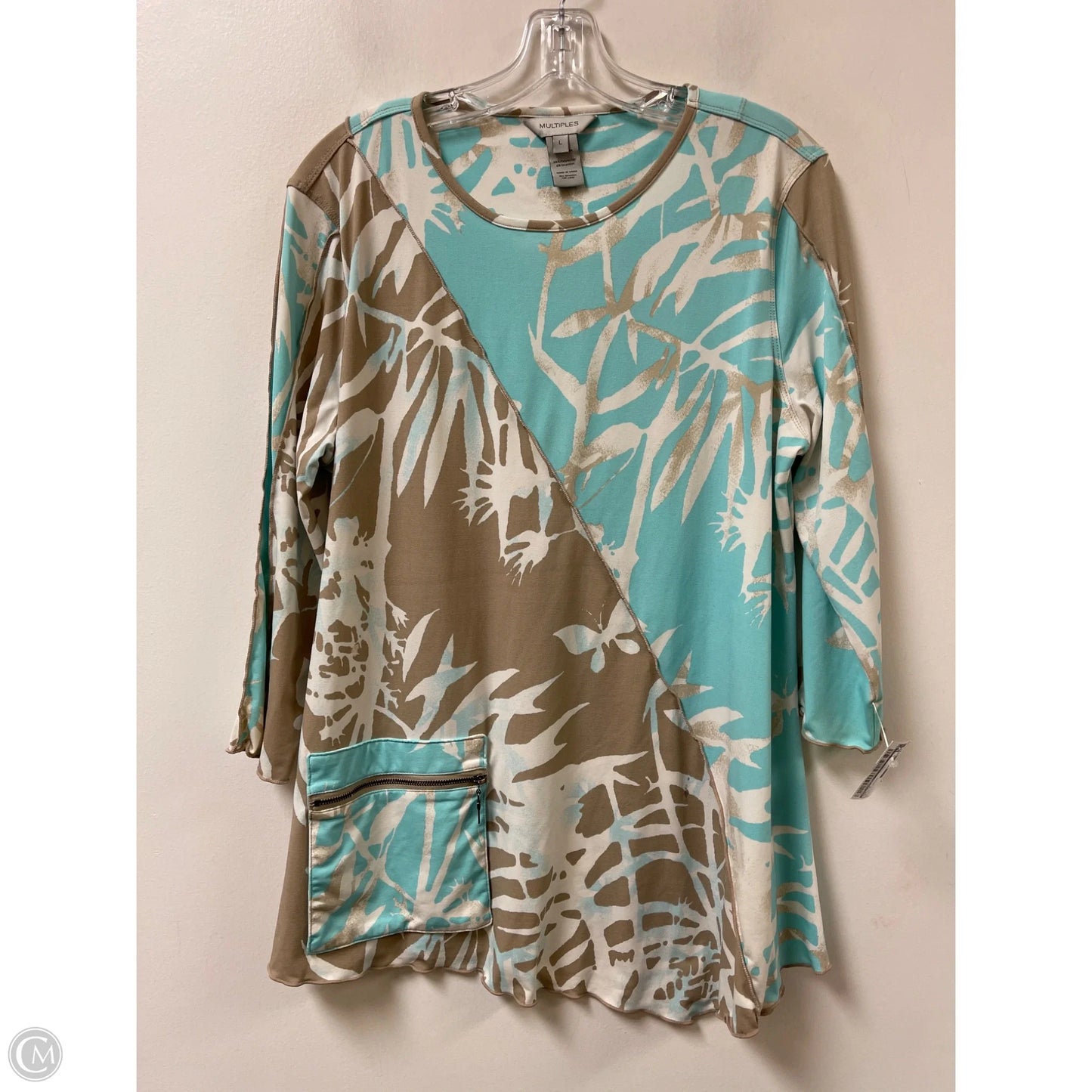 Top Long Sleeve By Multiples In Blue & Cream, Size: L