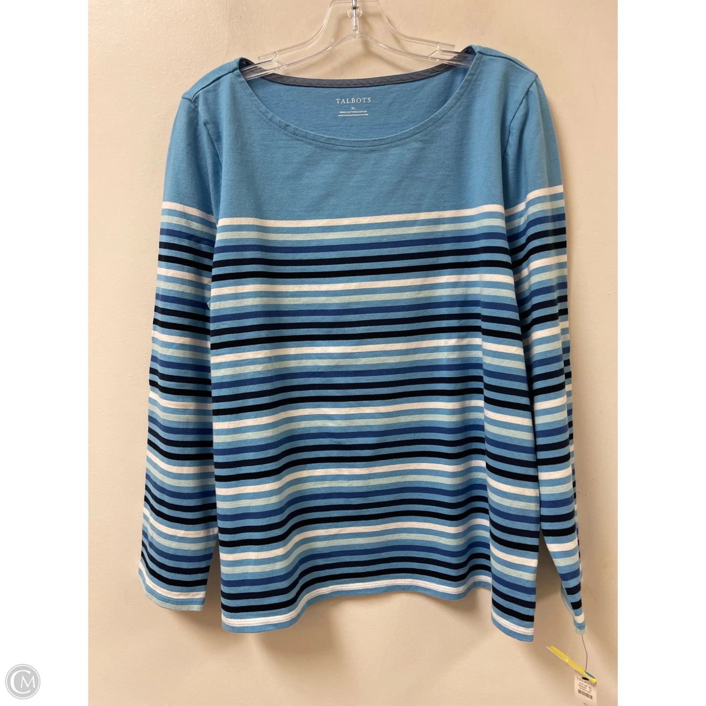 Top Long Sleeve By Talbots In Blue & White, Size: Xl
